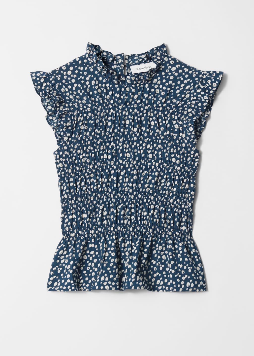 Top de volantes fruncido con nido de abeja - Estampado azul oscuro - Bodegón