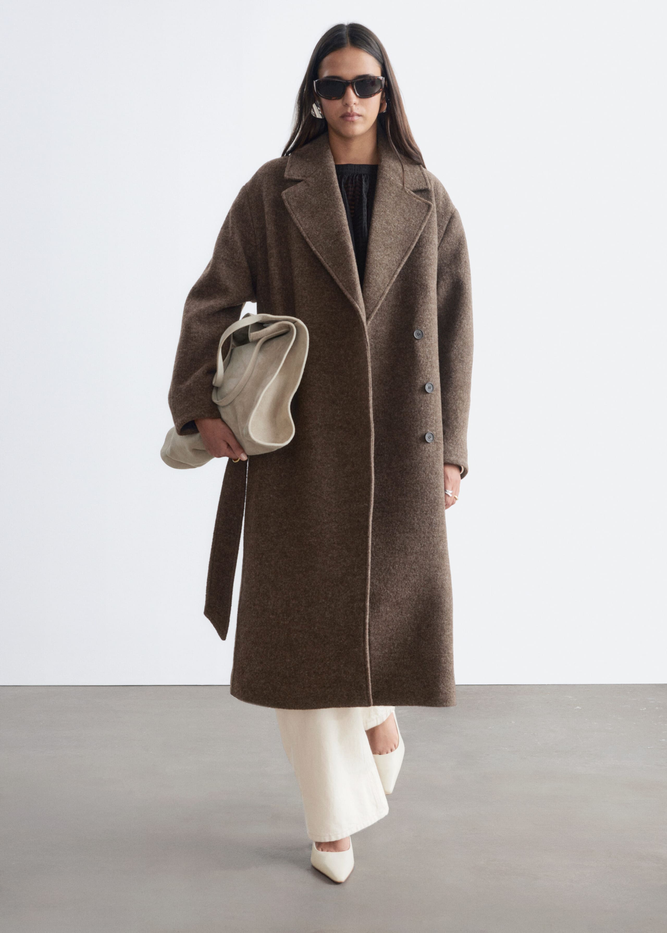 Voluminous Belted Wool Coat - Dark Mole Melange - Still Life
