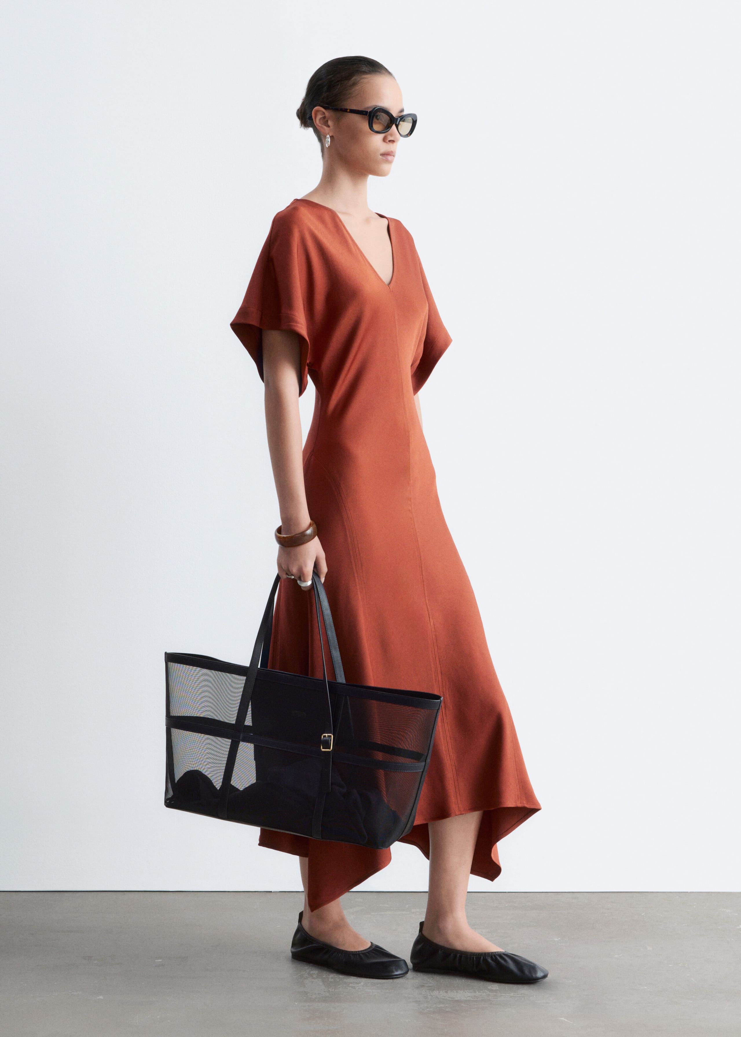 V-Neck Maxi Dress - Stone Beige - Lookbook