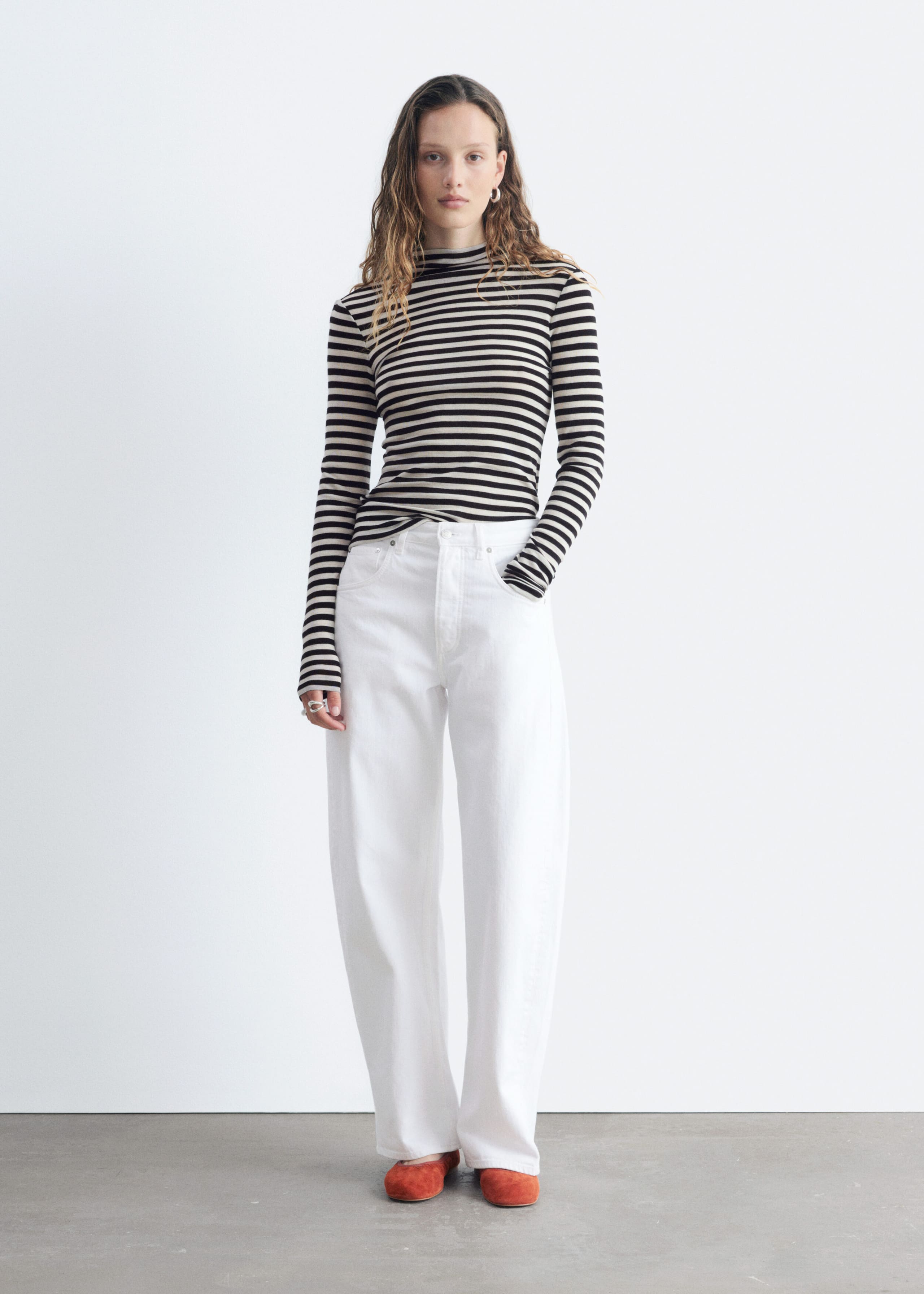 Wool Mock-Neck Top - White/Black - Lookbook