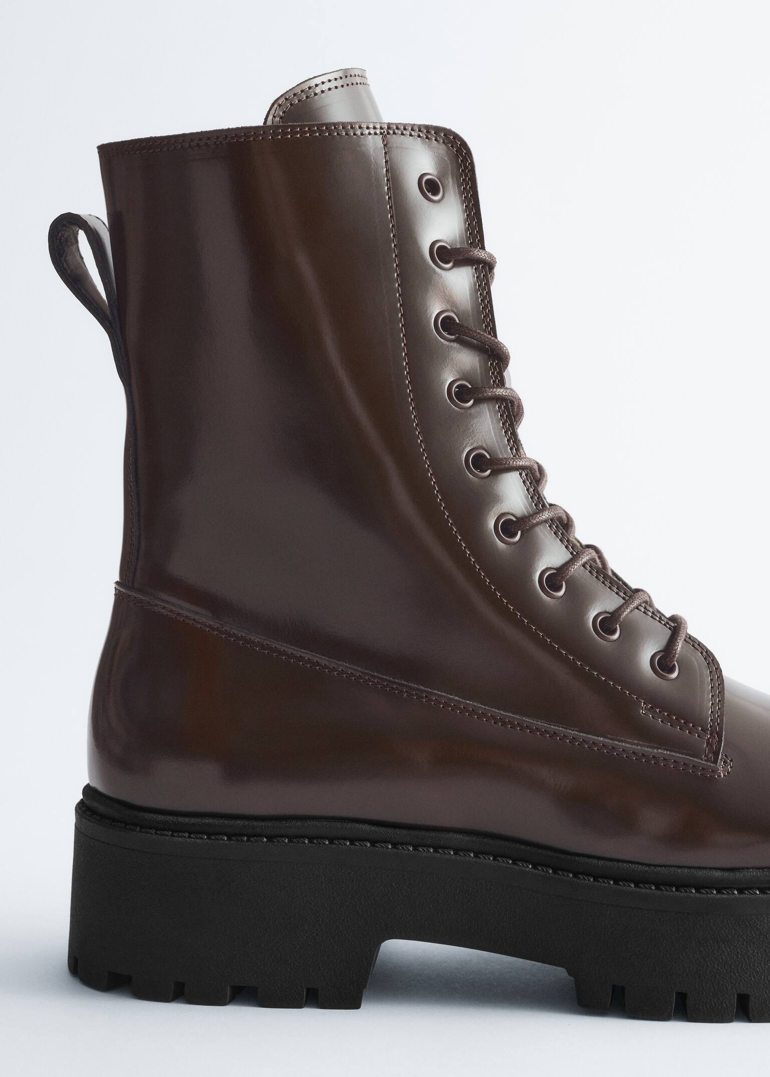 Lace-Up Leather Boots - Brown/Black - 5