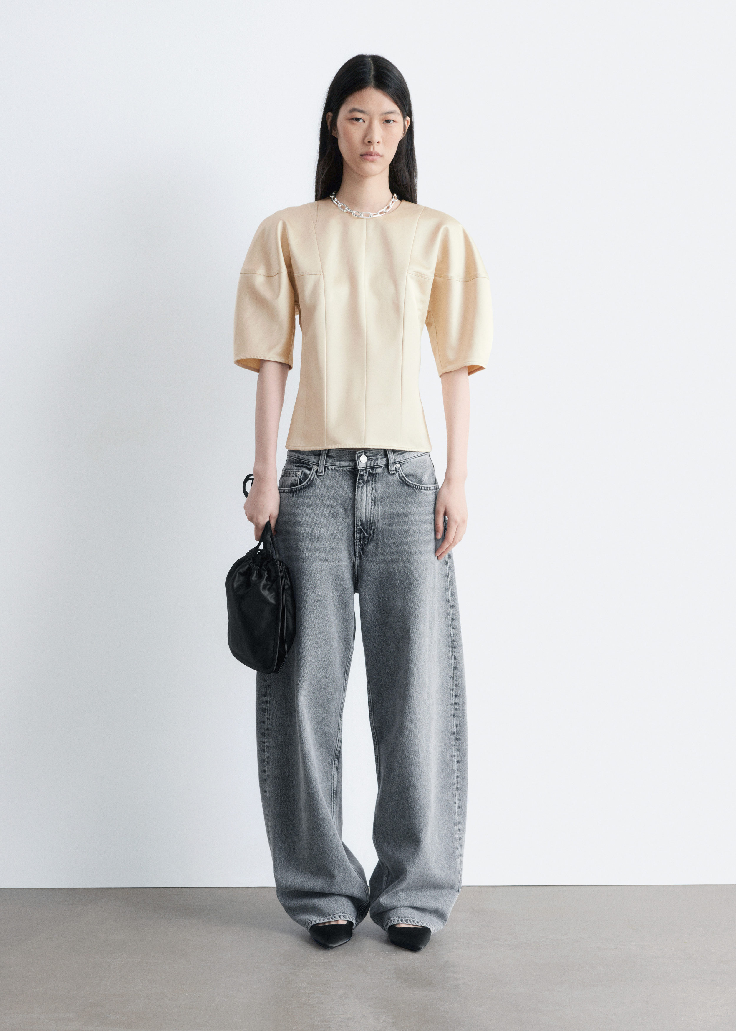 Satin Puff-Sleeve Top - Beige - Blouses - & Other Stories US