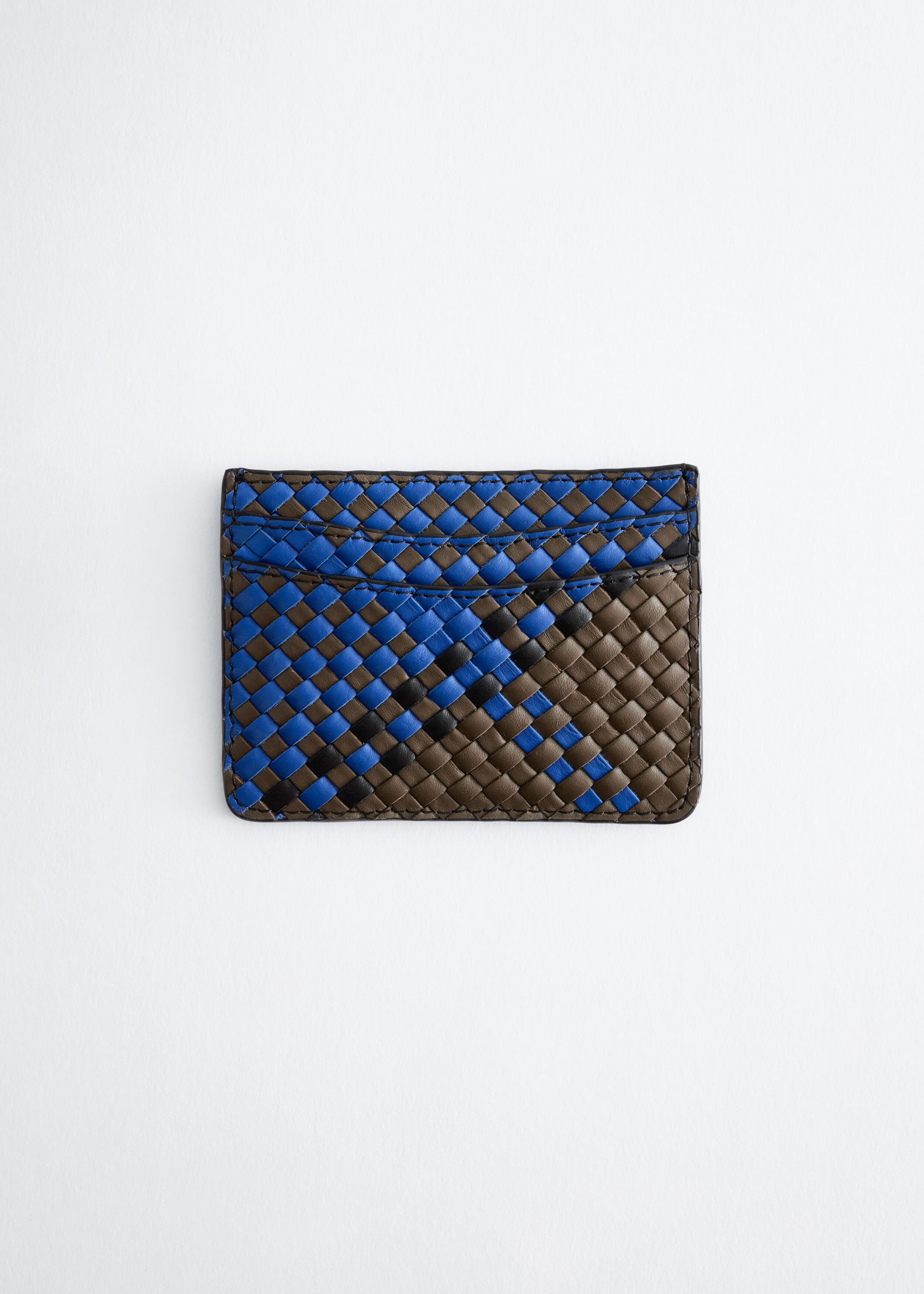 Braided Leather Card Holder - Blue/Brown - Still Life