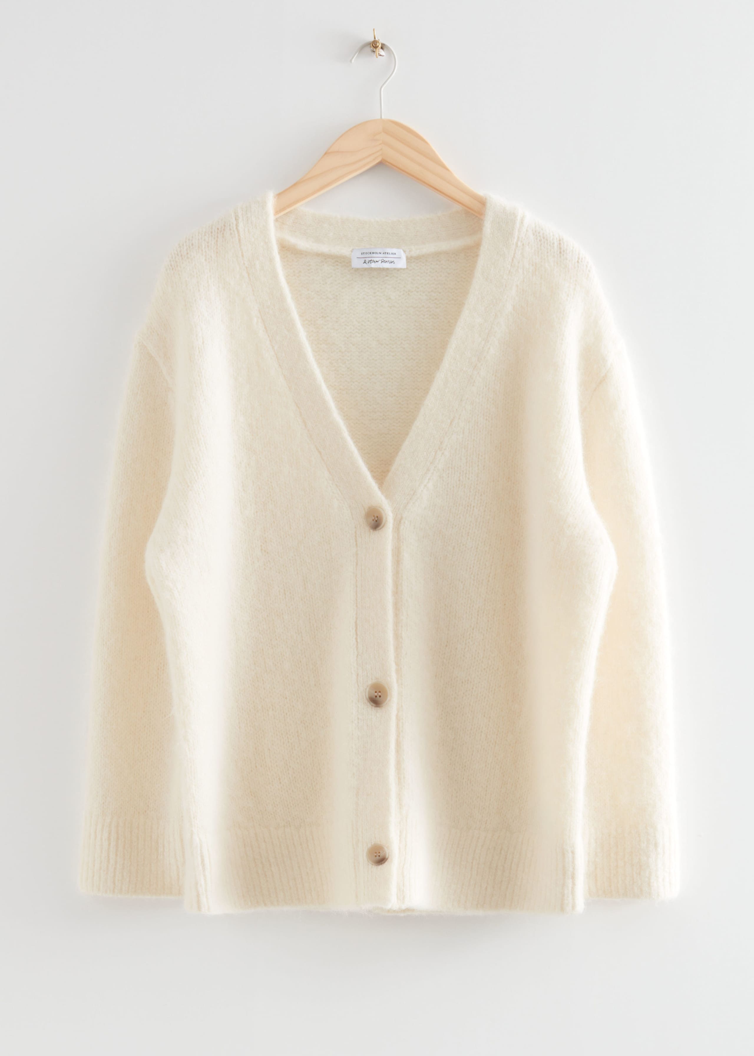 Oversized Wool Knit Cardigan - White - Still Life