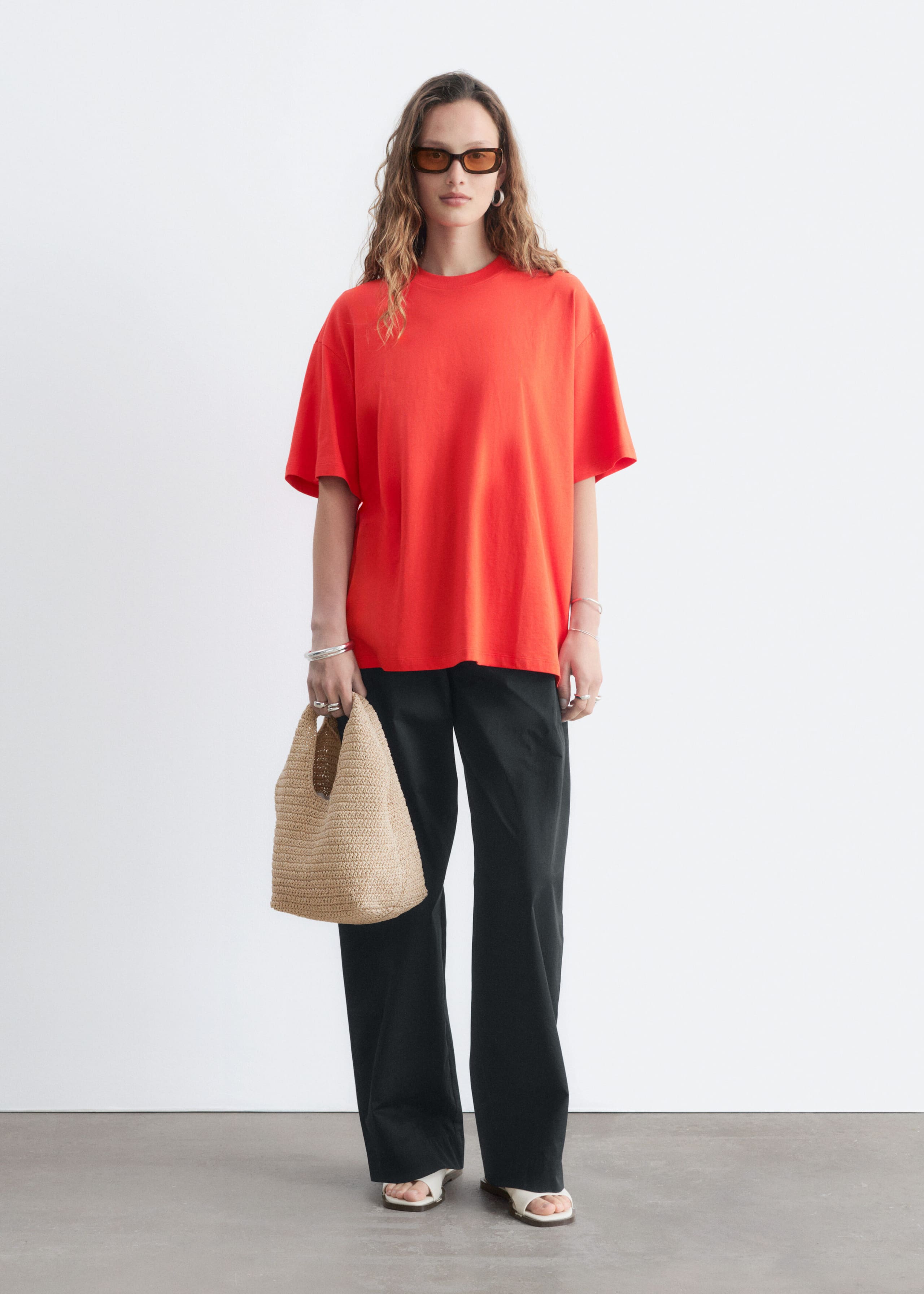 Oversized katoenen T-shirt - Lichtblauw - Lookbook