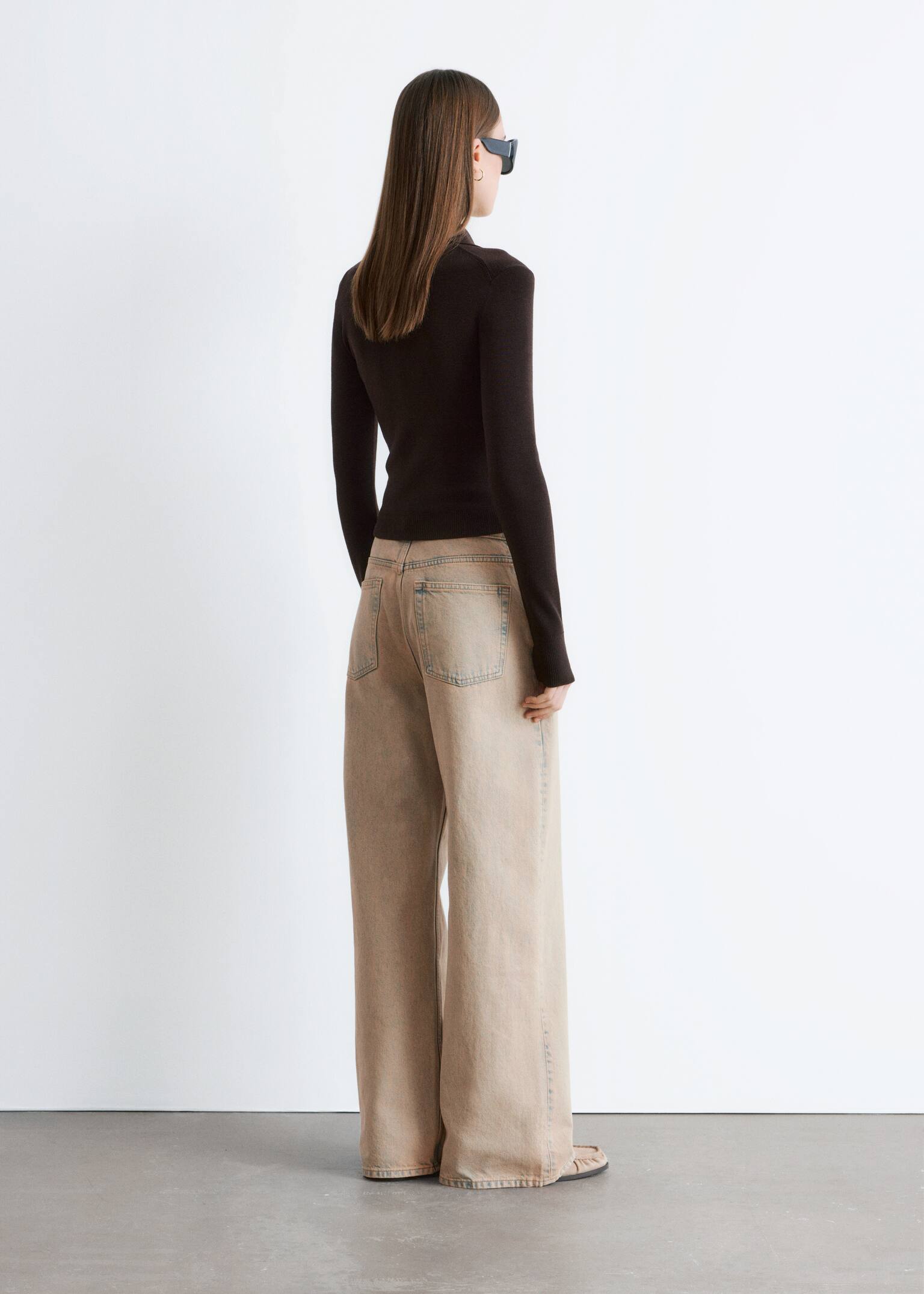 Wide-Leg Jeans - Washed Beige/Khaki Green/Rust Brown - 7