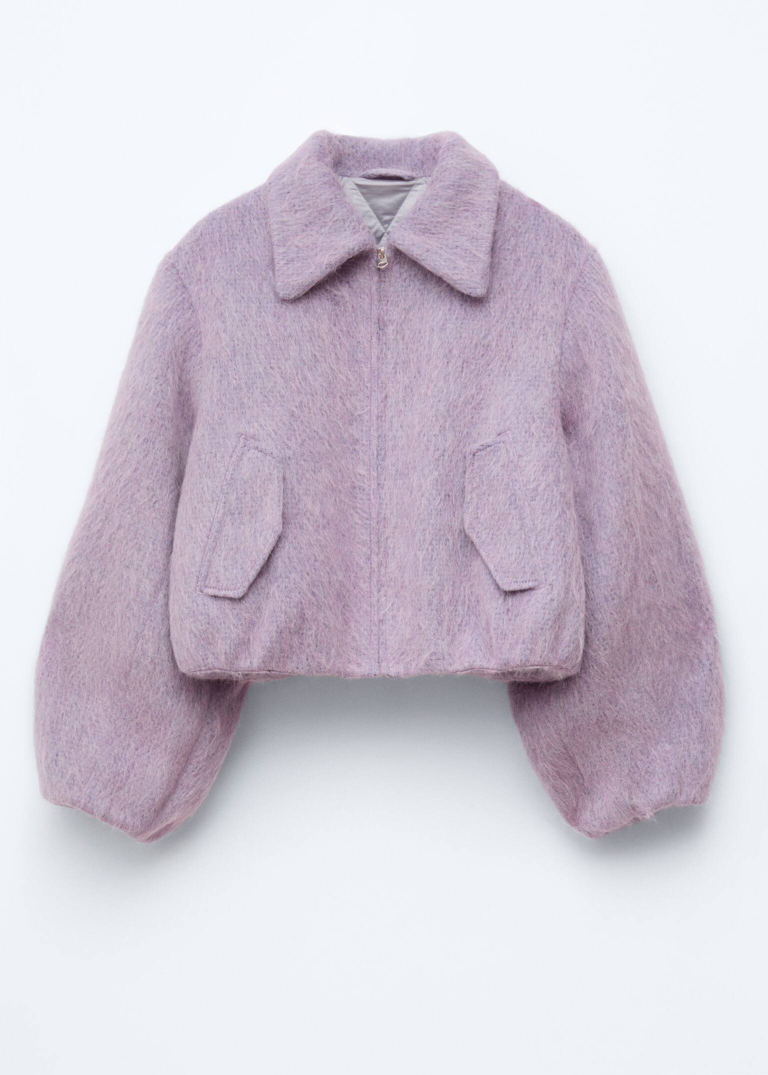 Krótka wełniana kurtka bomber - Liliowy - 2