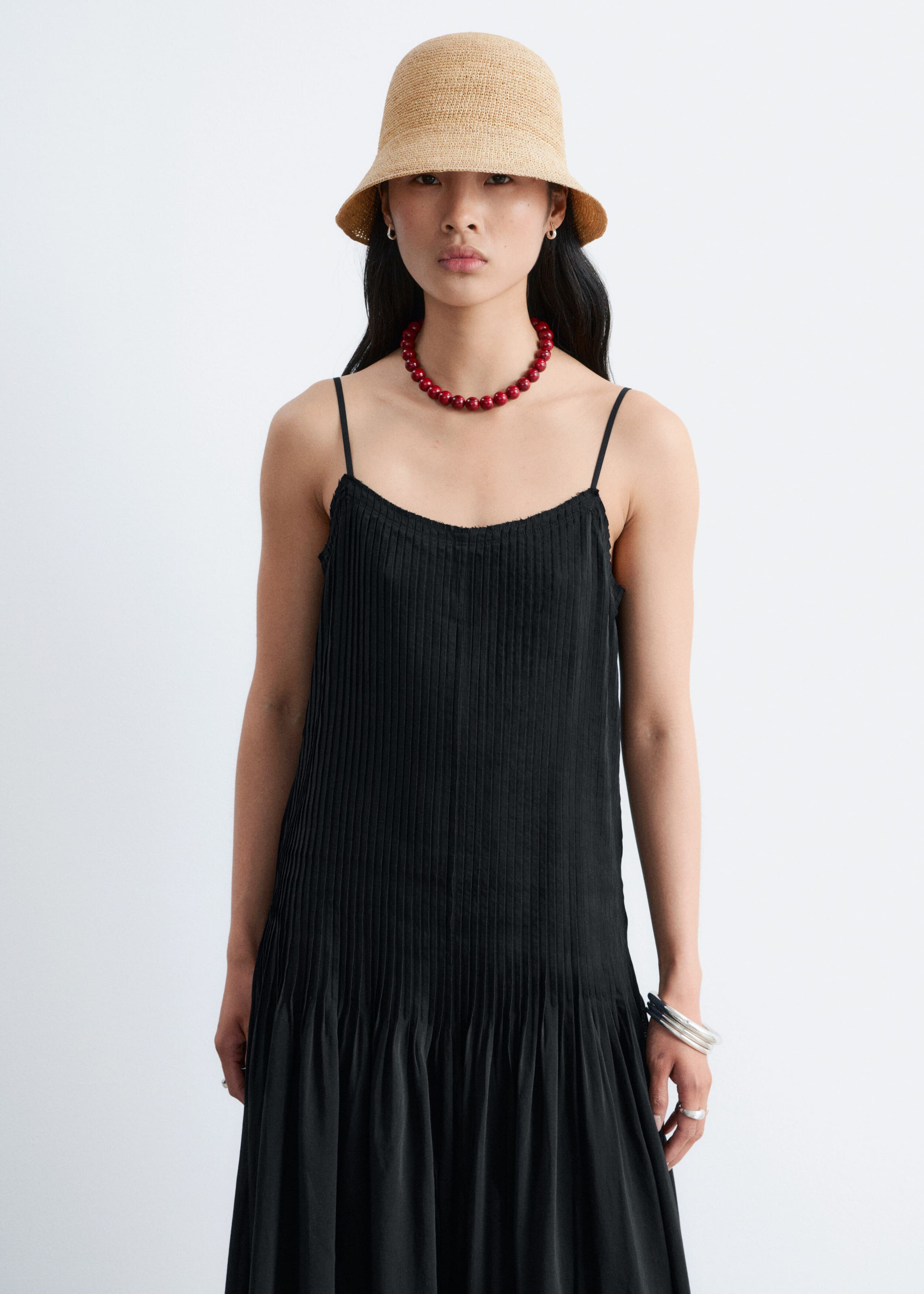Image of Robe longue à corsage plissé