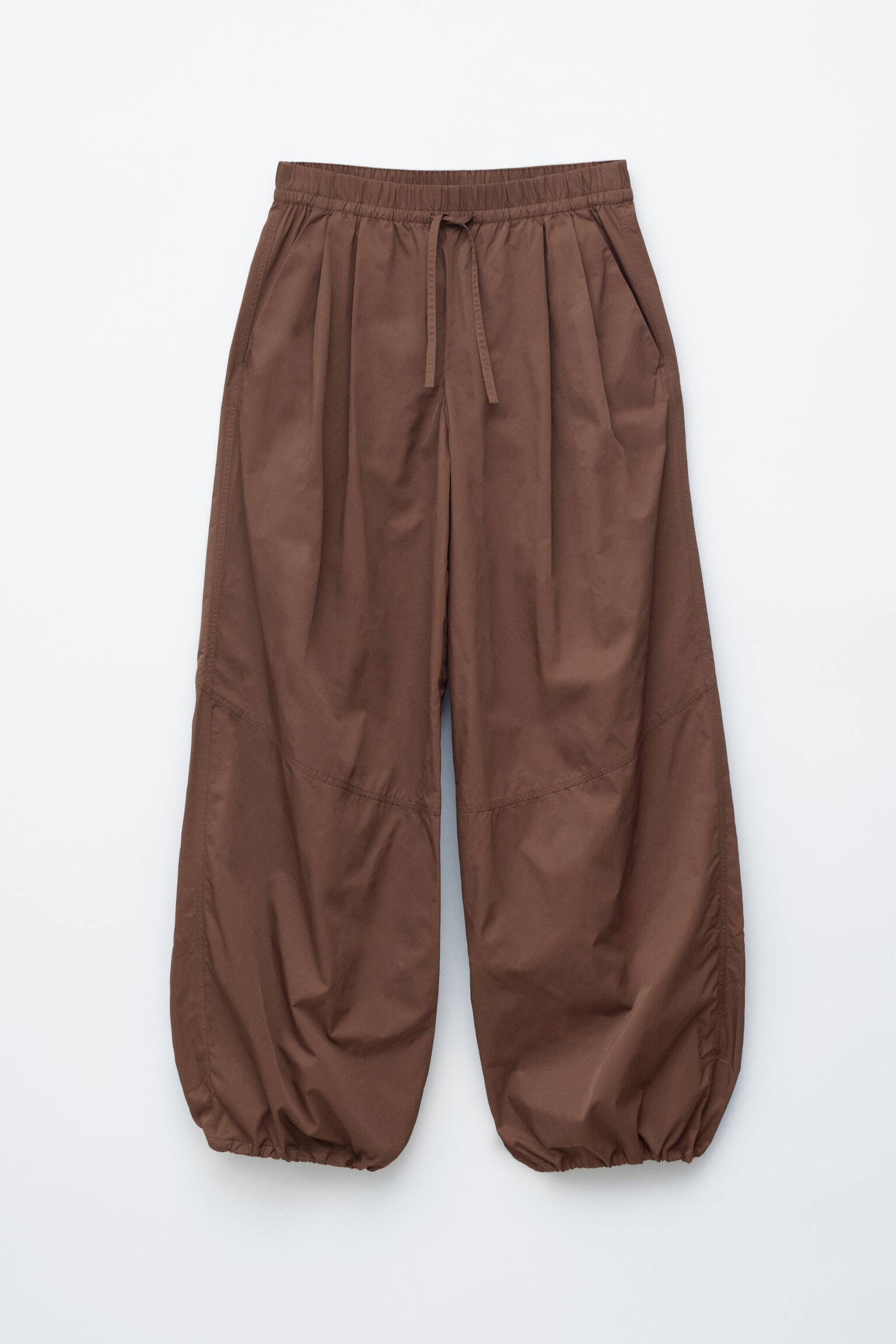 מכנסיים בגזרת Barrel עם שרוך קשירה - חום כהה/שחור - 7