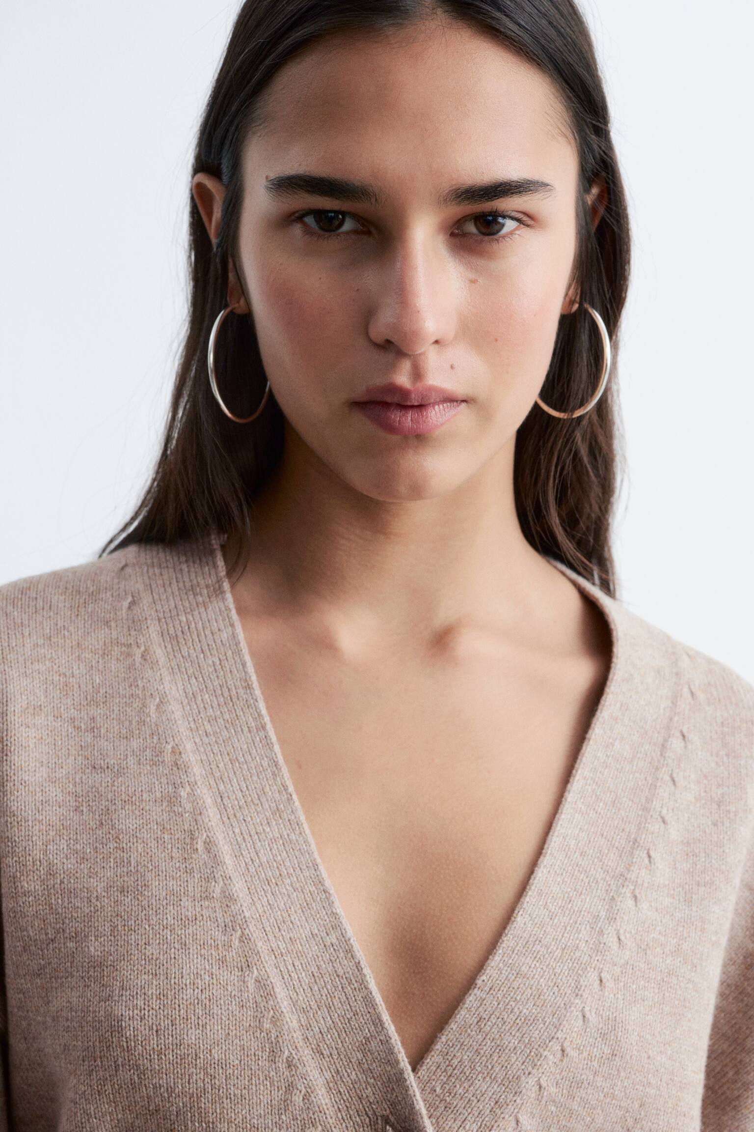 Tapered Knit Cardigan - בז'/אפור כהה/חום כהה - 5