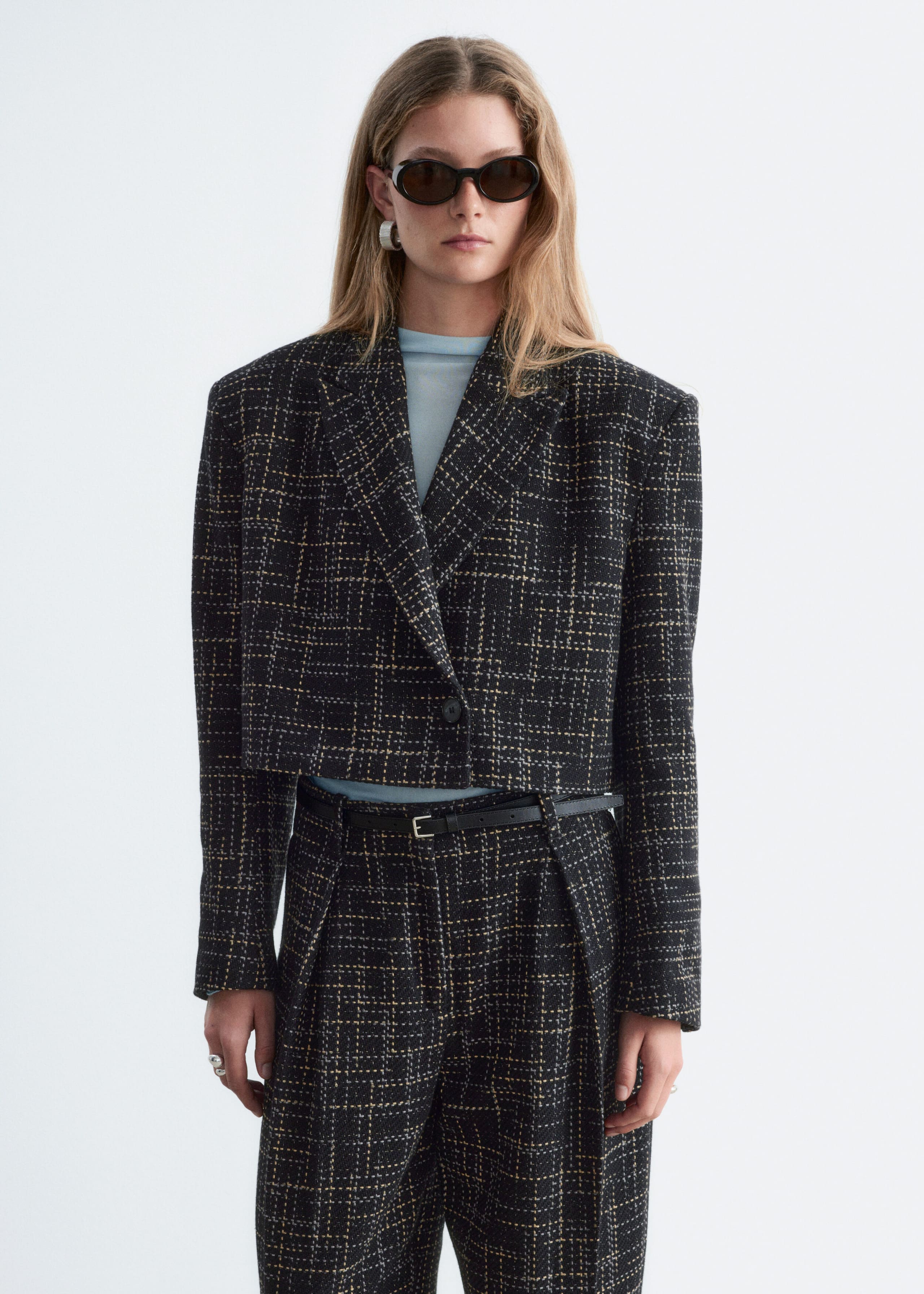 Cropped katoenen blazer - Zwart - Lookbook