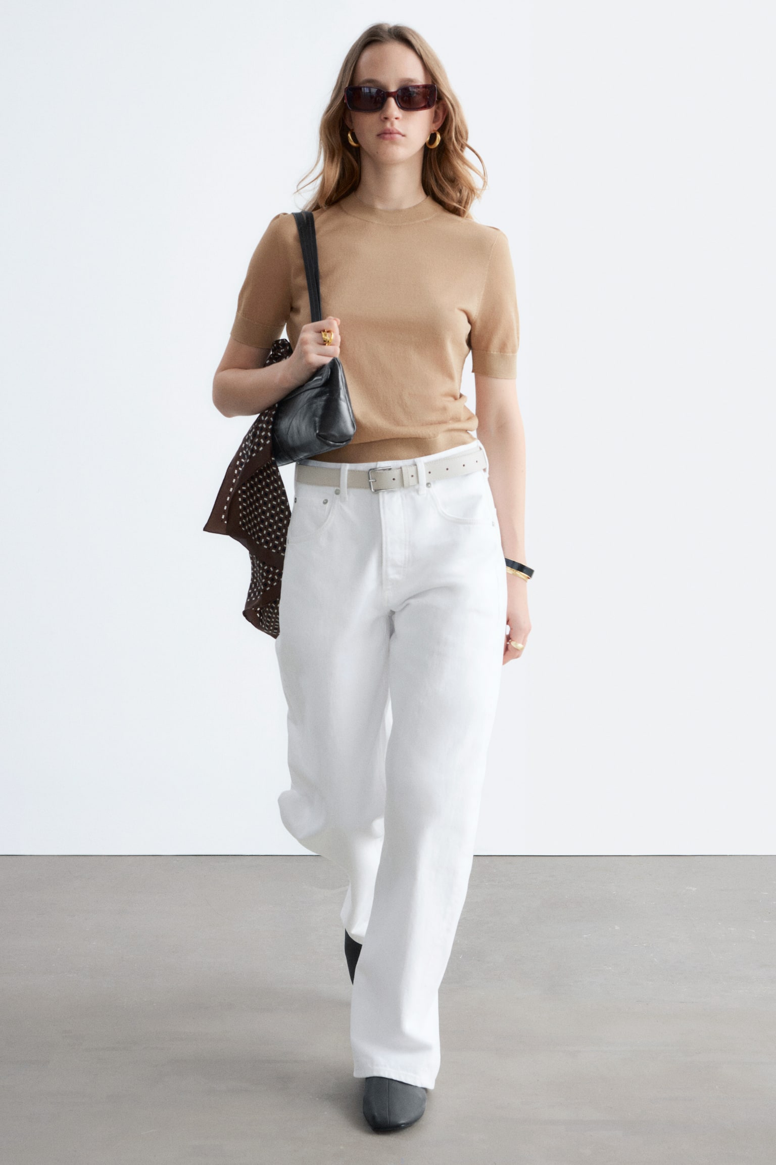 Fijngebreid T-shirt-Beige - 6