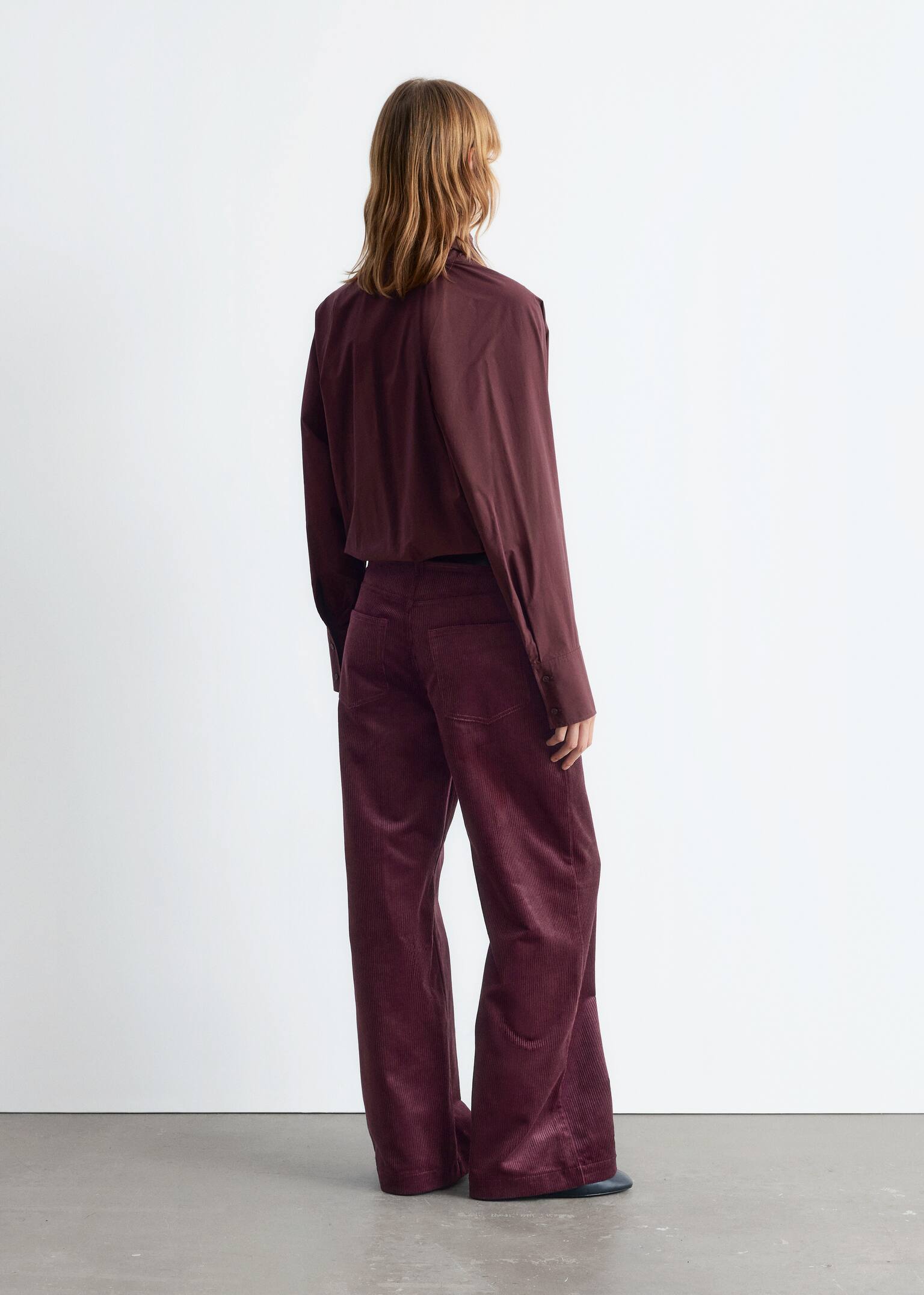 Scarf-Detail Shirt - Dark Red/Beige Stripes - 3