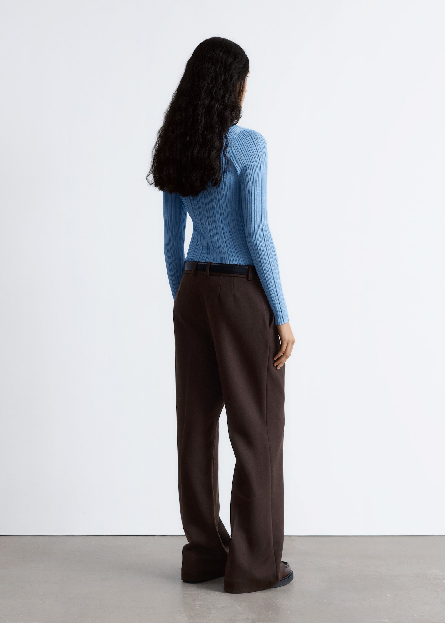 Ribgebreide coltrui met lurex - Lichtblauw/Donker turkoois - 3