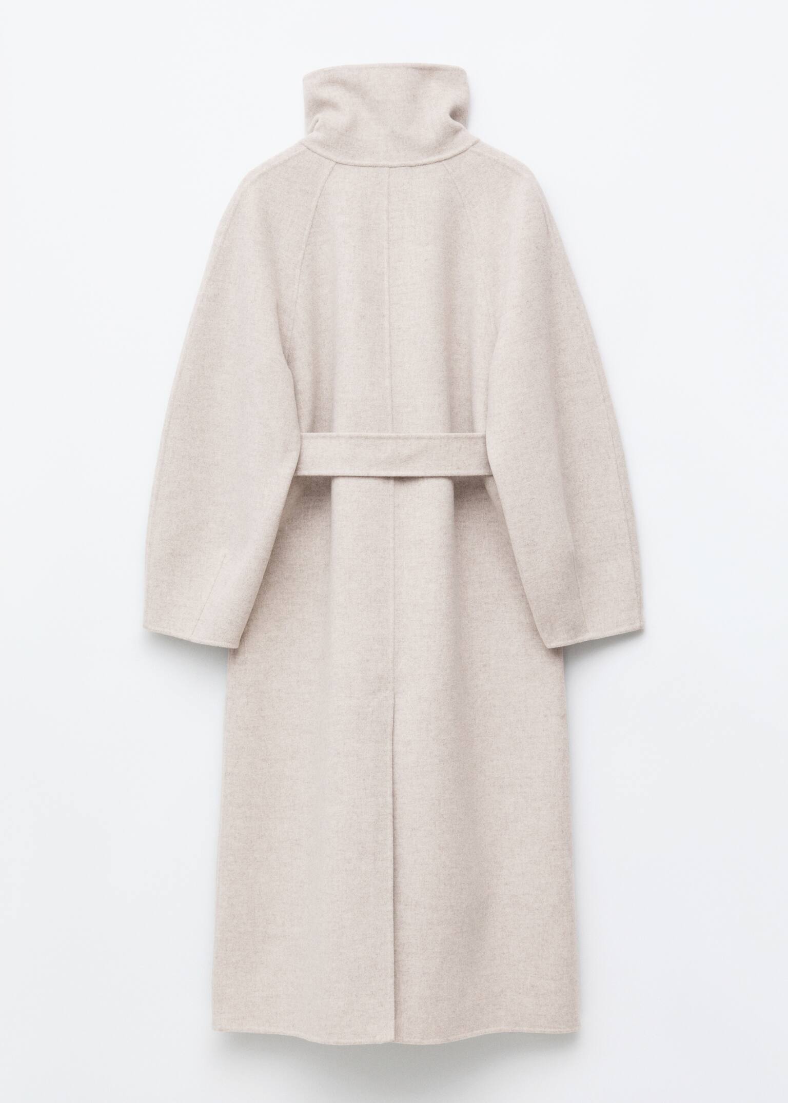 Funnel-Collar Wool Coat - Beige - 3