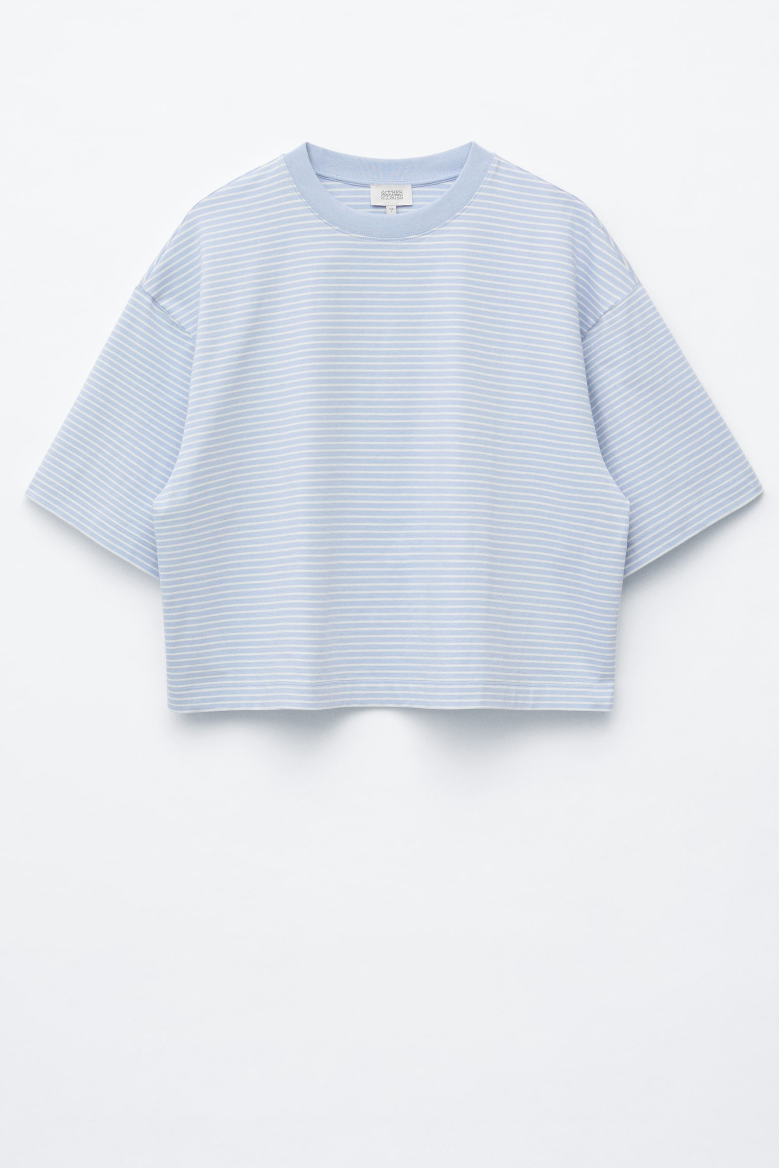 T-shirt oversized de algodão às riscas - Azul claro/branco - 1