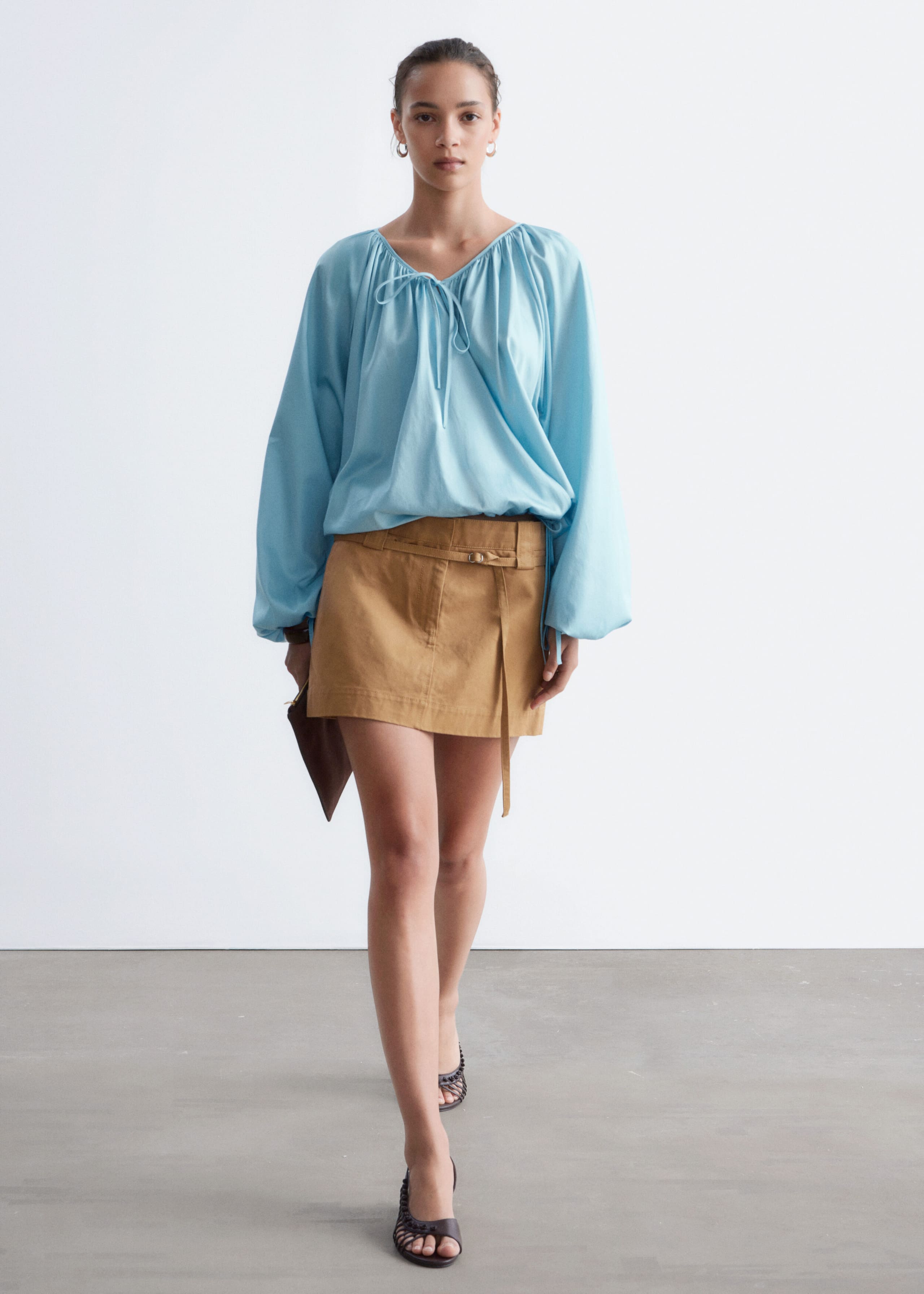 Wrap Cotton Blouse - Light Blue - Lookbook