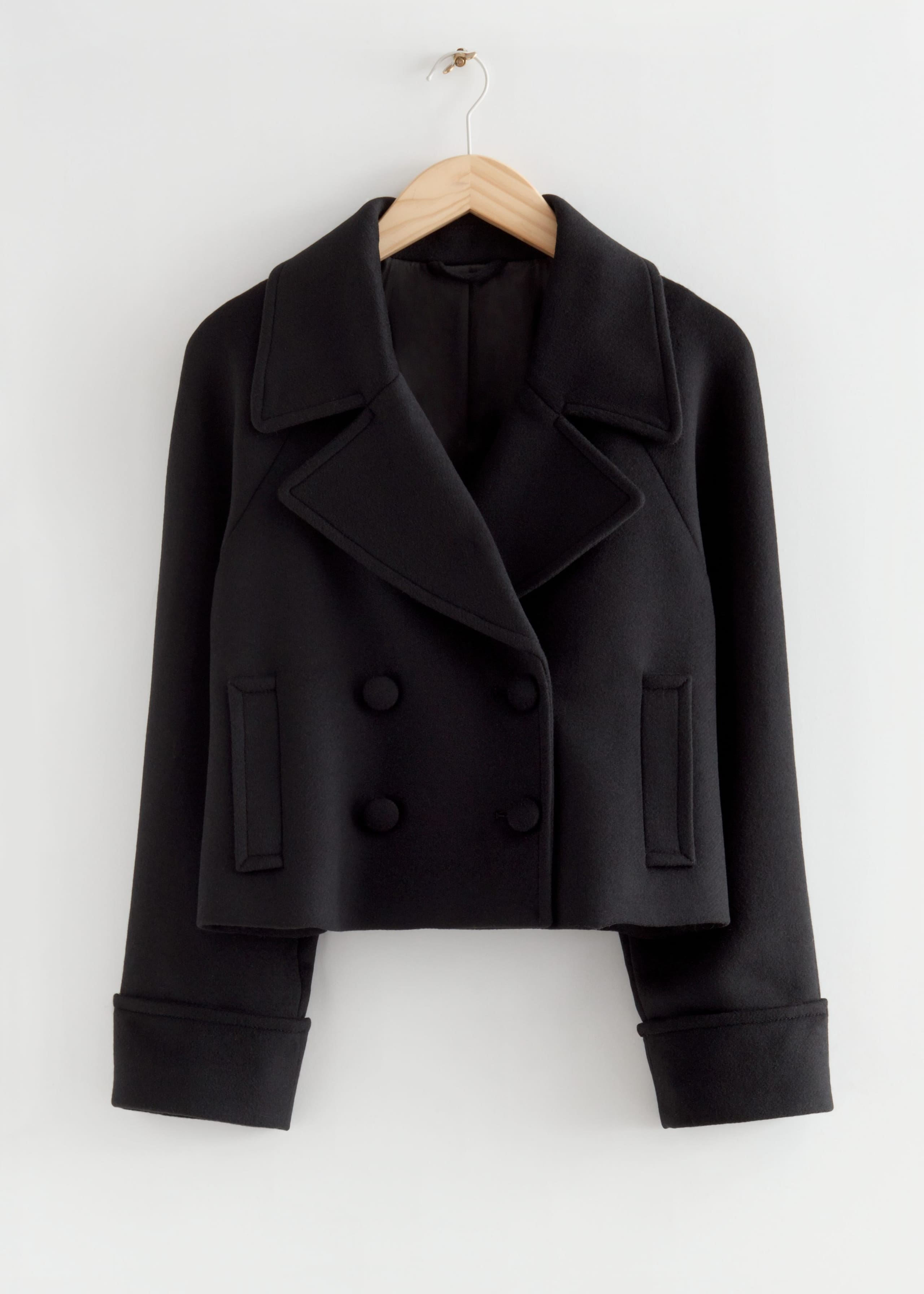 Cropped Pea Coat - Black - Still Life