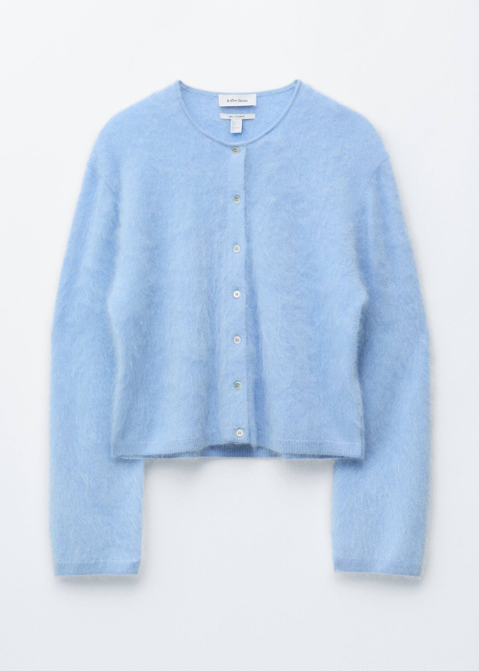 Cardigan in cashmere lavorato a maglia - Light Blue/Nero/Marrone rame