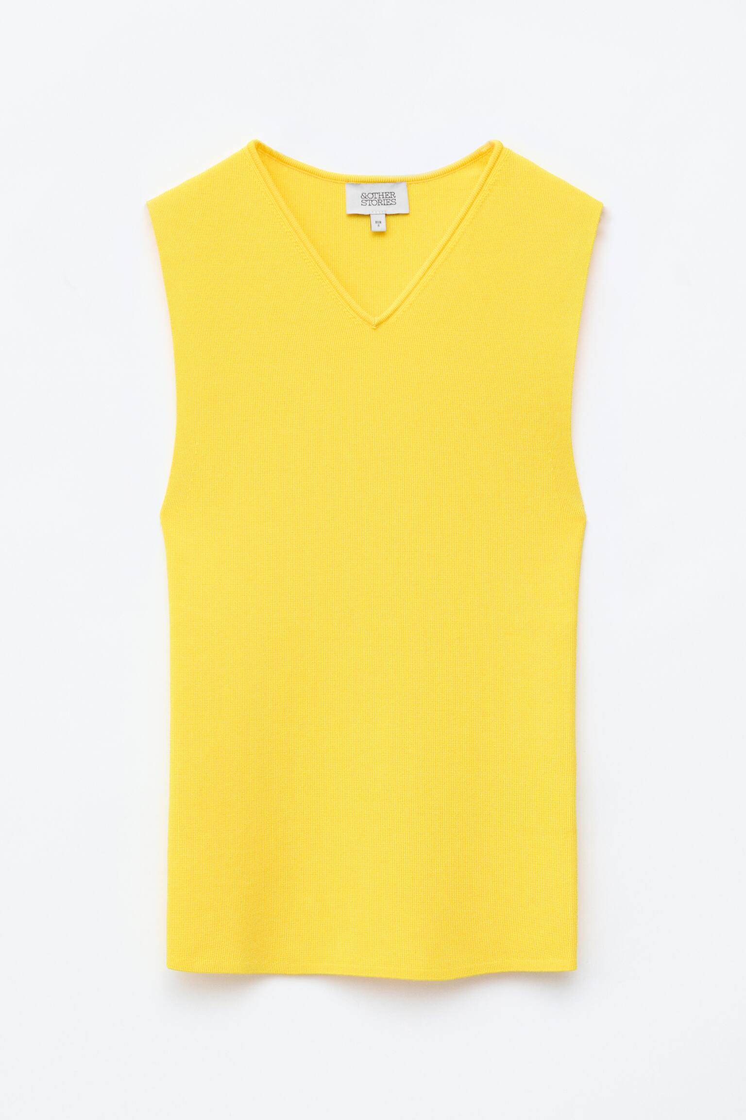 Camisola de malha sem mangas com decote em V - Amarelo/Preto - 1