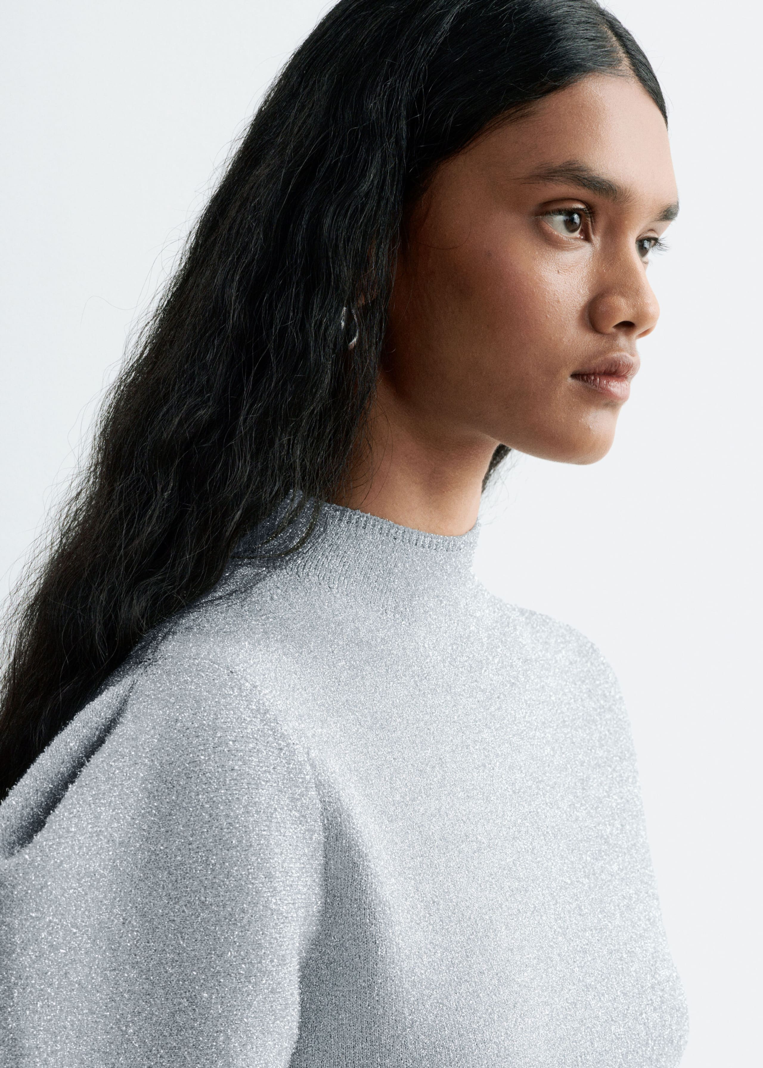 Knitted Metallic Top - Grey - Lookbook