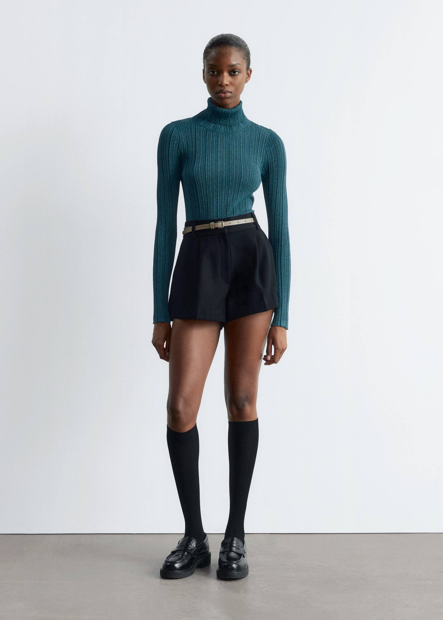 Rippstrick-Rollkragenpullover aus Lurex - Dunkles Türkis/Dunkelbraun/Hellblau - 5