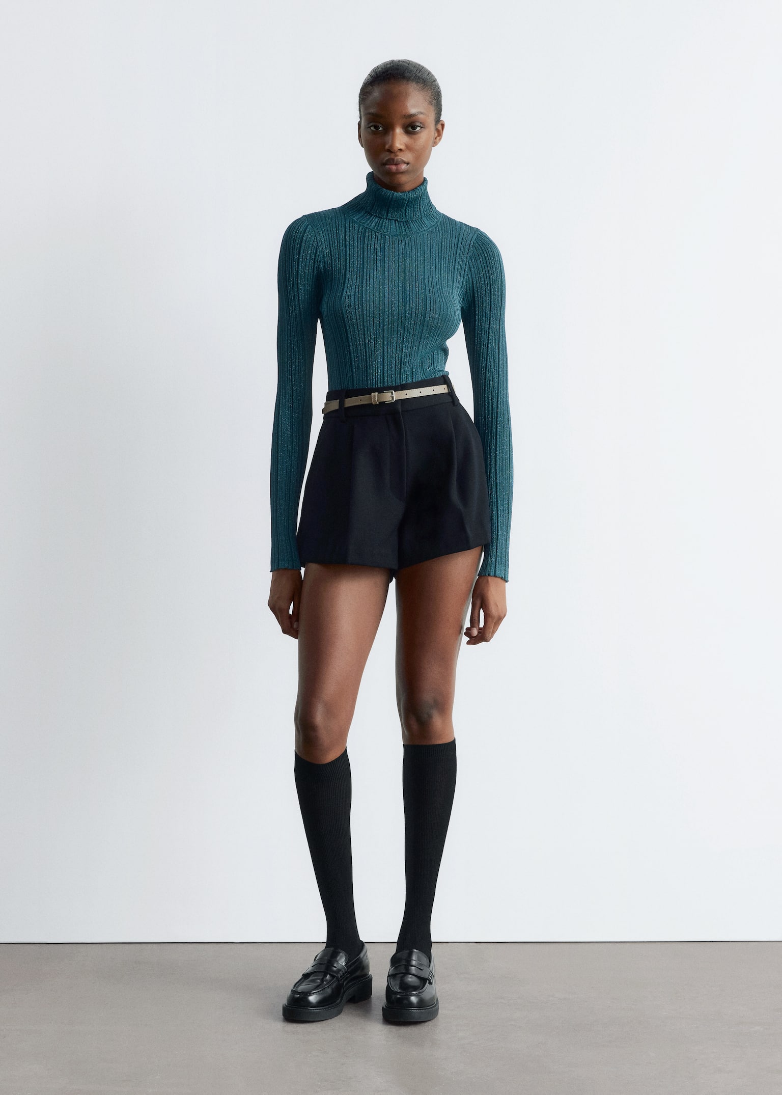 Rib-Knit Lurex Turtleneck - Dark Turquoise/Light Blue - 5