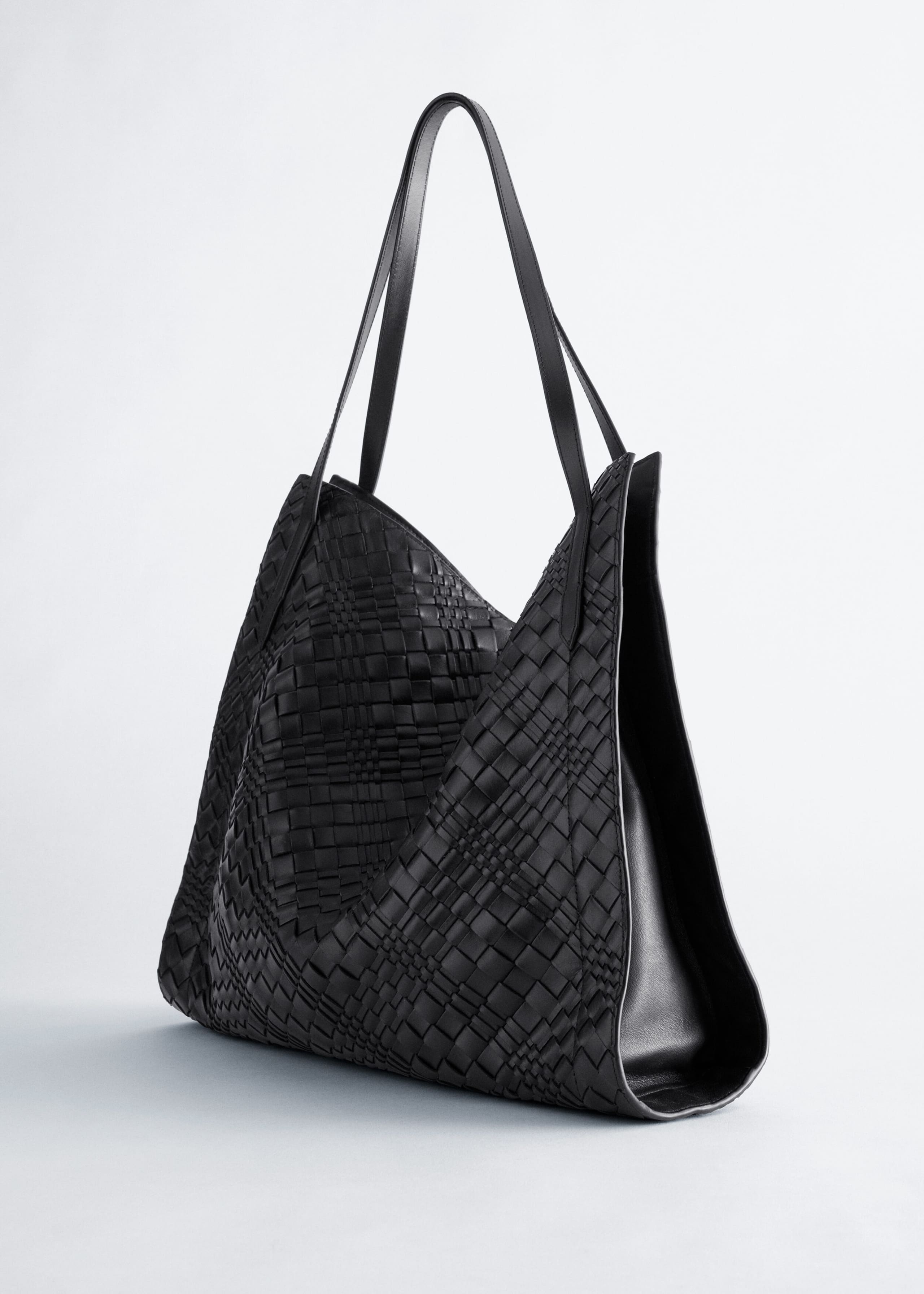 Open Braided Leather Tote - Black - Still Life