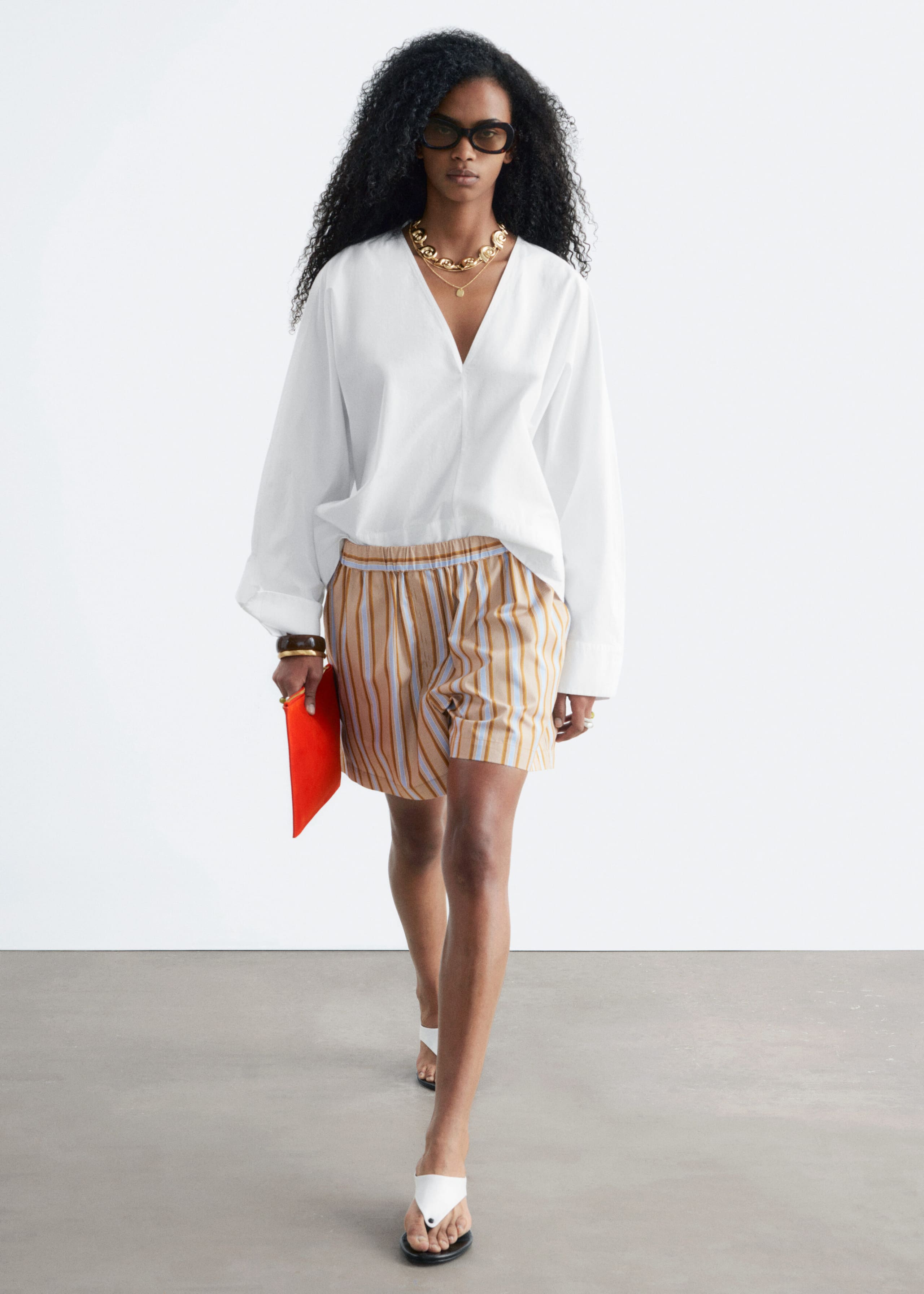 Image of Sculptural Cotton V-Neck Blouse