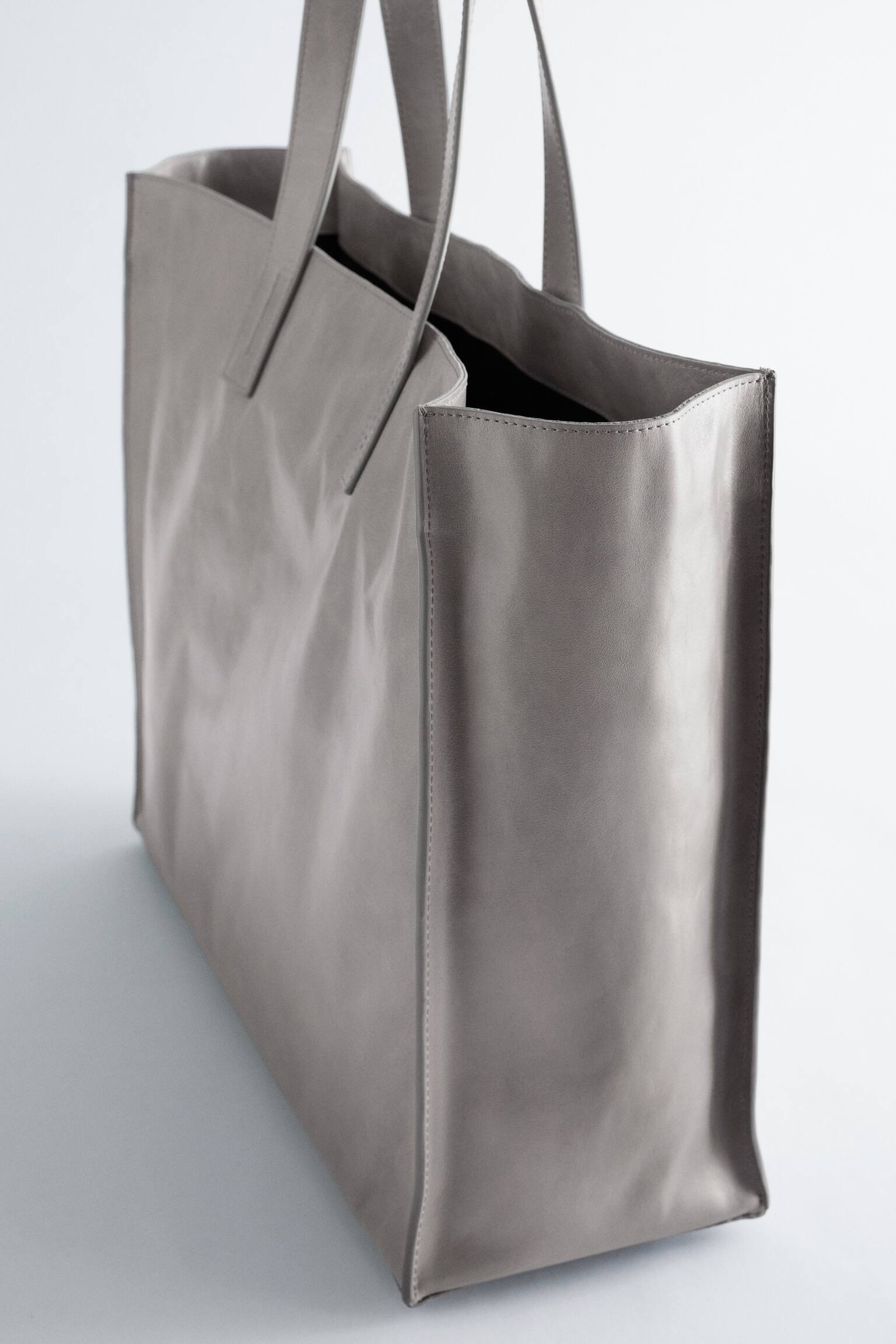 Tote bag en cuir - Gris/Brun foncé mat/Brun foncé verni/Vert kaki - 4