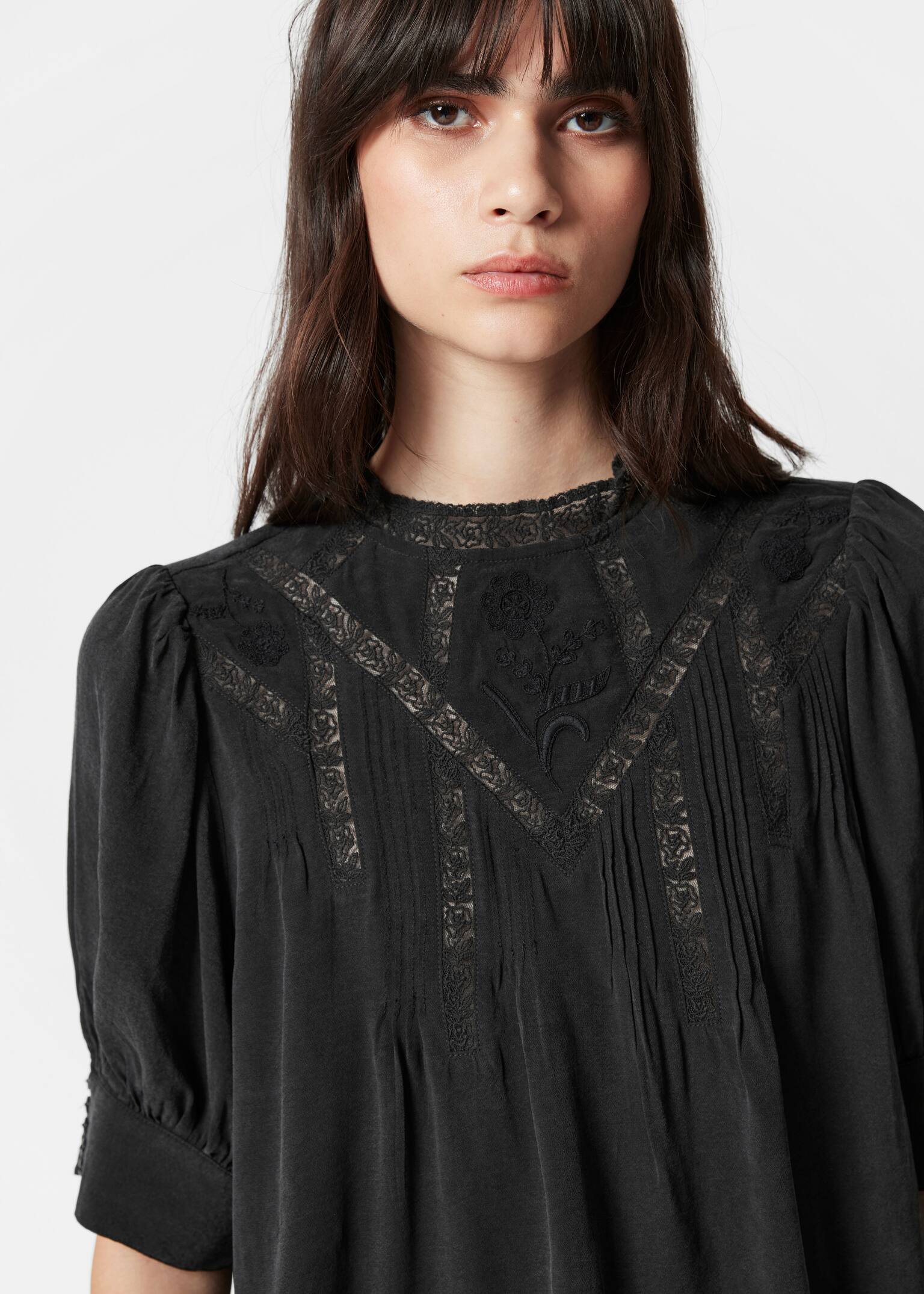 Bestickte Spitzenbluse - Schwarz/Schwarz - 3