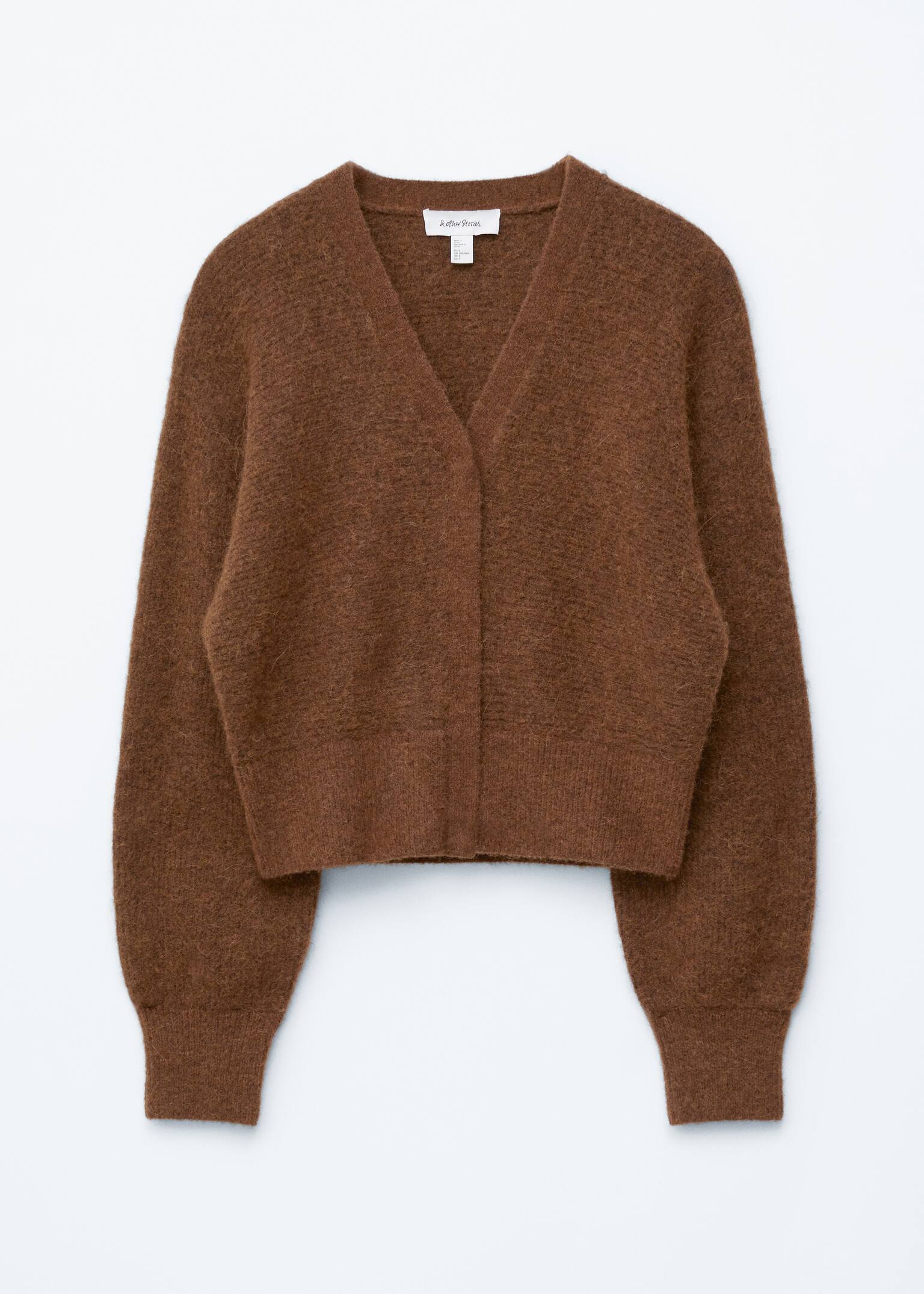 Kurze Strickjacke aus Alpakamischung - Braun/Helllila