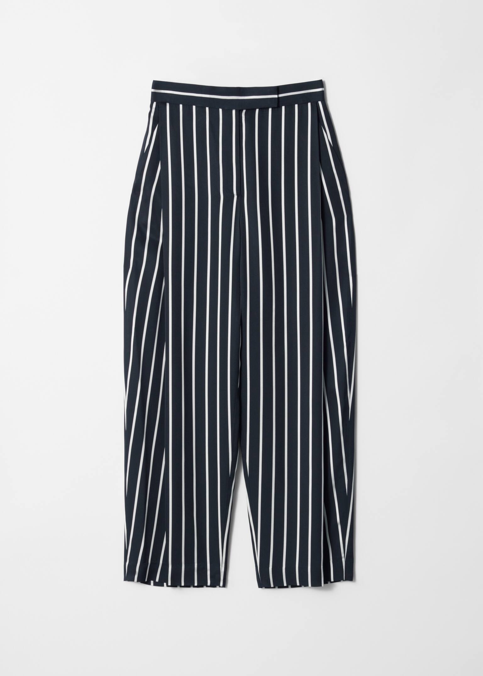 Elegante broek met diepe plooien - Marineblauwe strepen