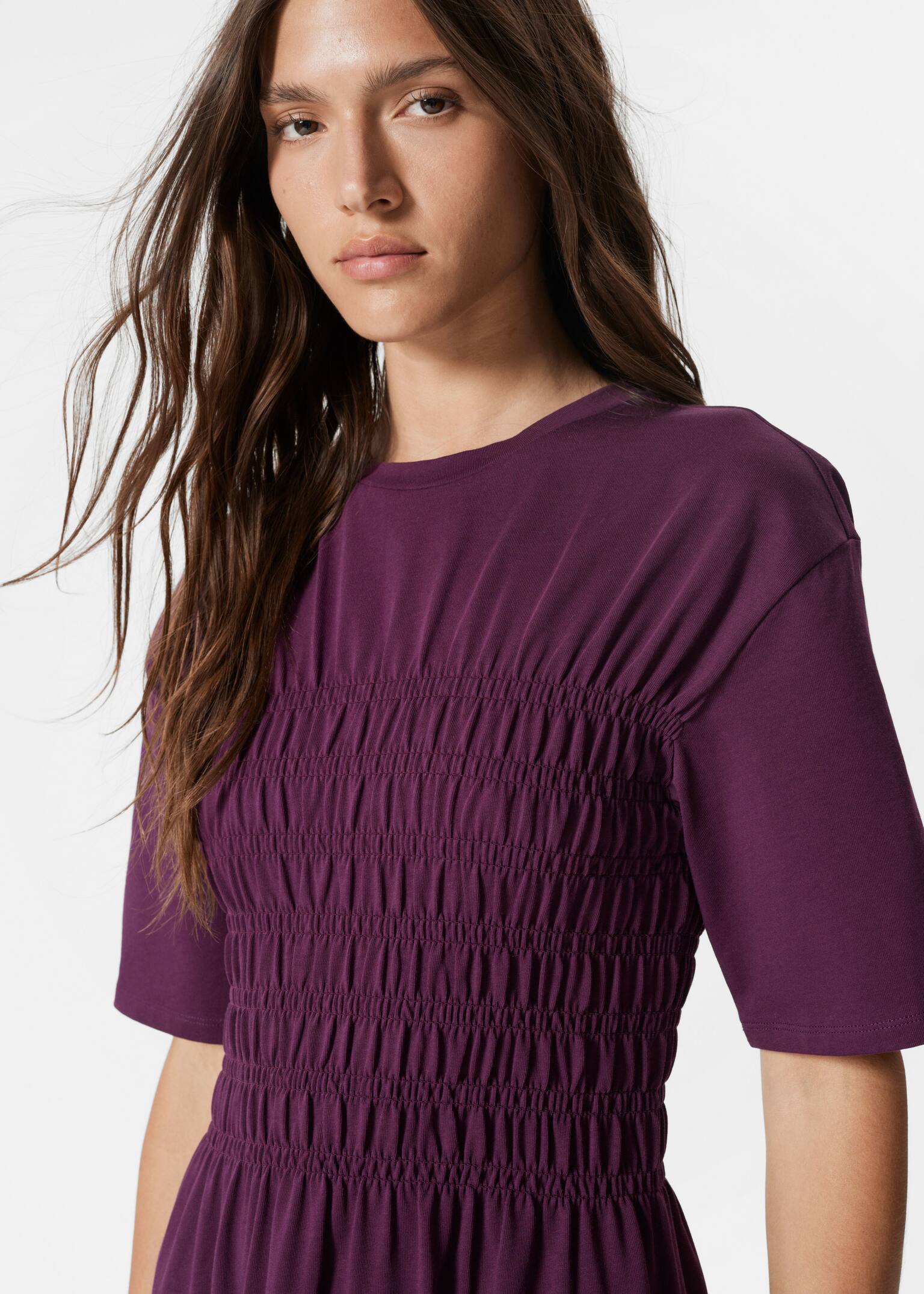 Gesmokte midi-jurk - Dark Purple/Black/White - 4