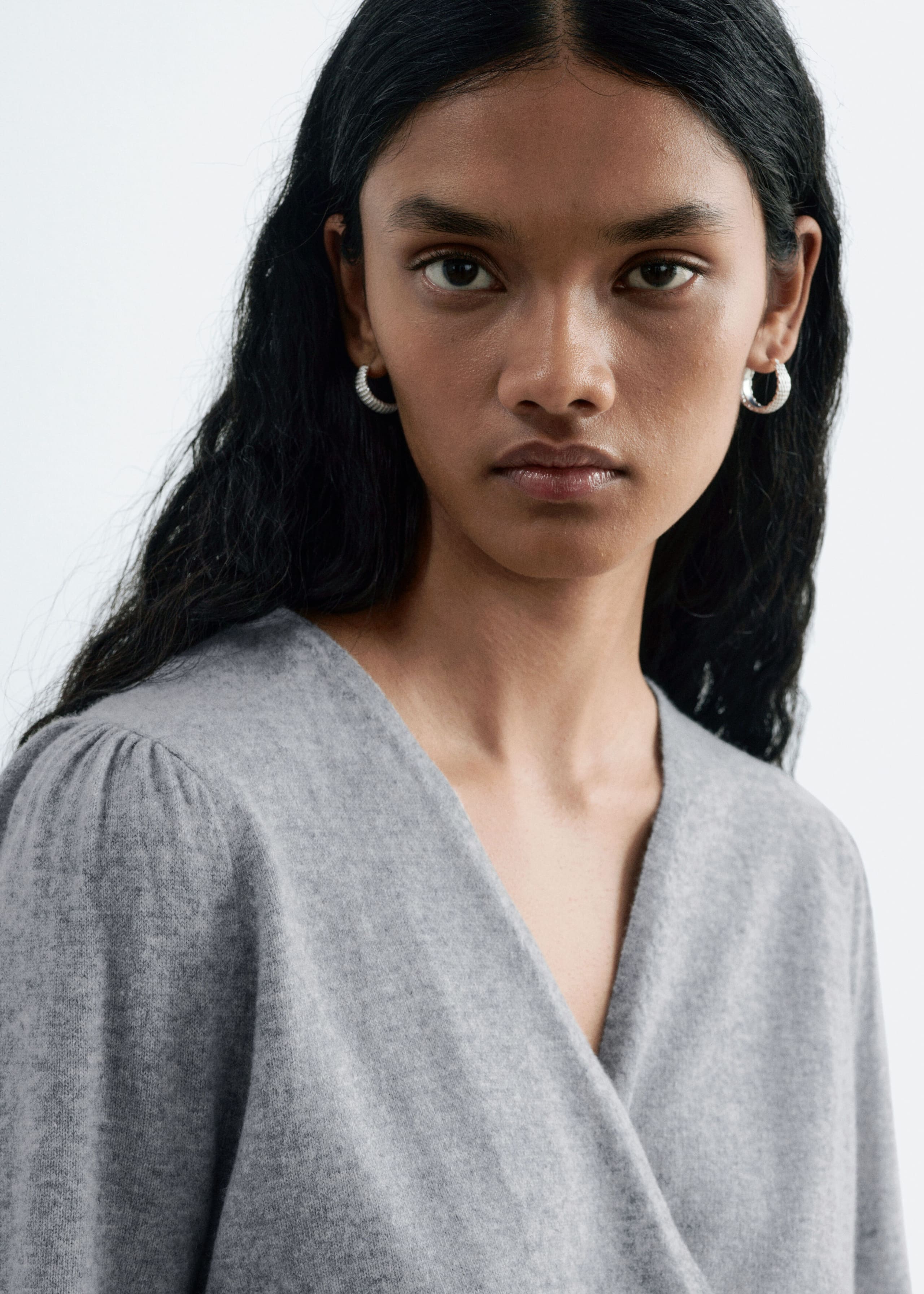 Merino Wool Wrap Cardigan - Blue Melange - Lookbook
