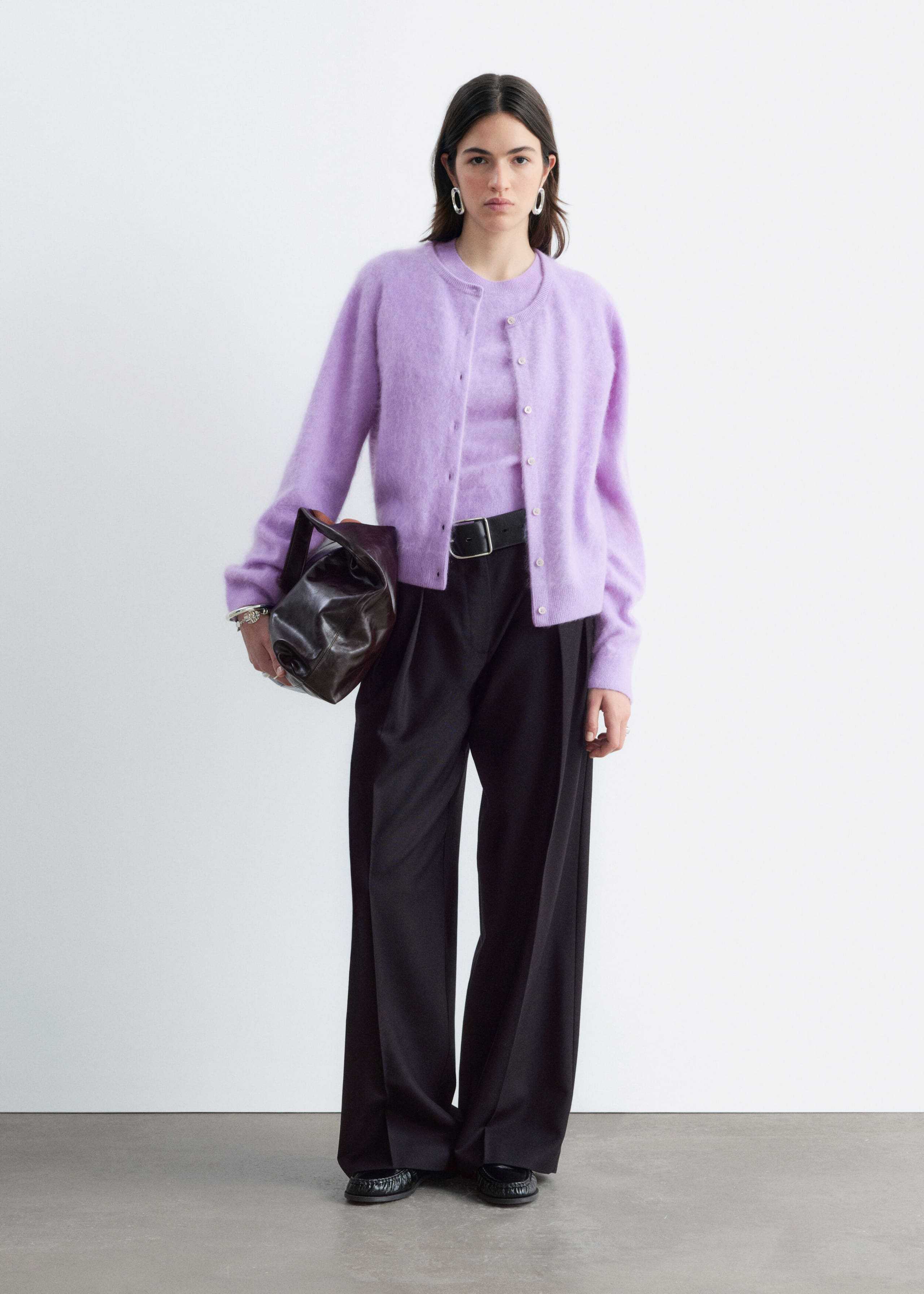 Brushed Cashmere Cardigan - Grey - Lookbook
