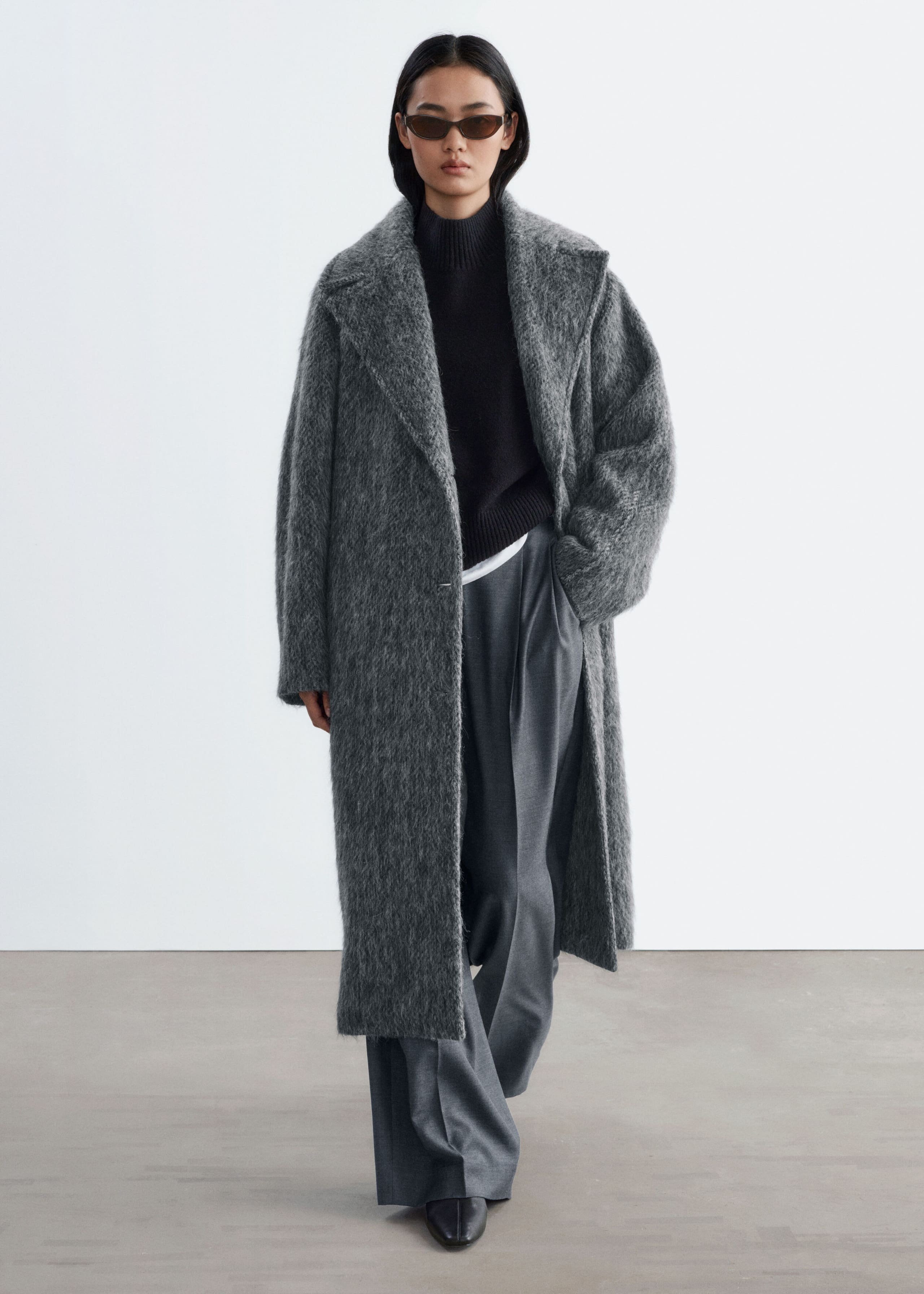 Brushed Wool-Blend Coat Grey Melange