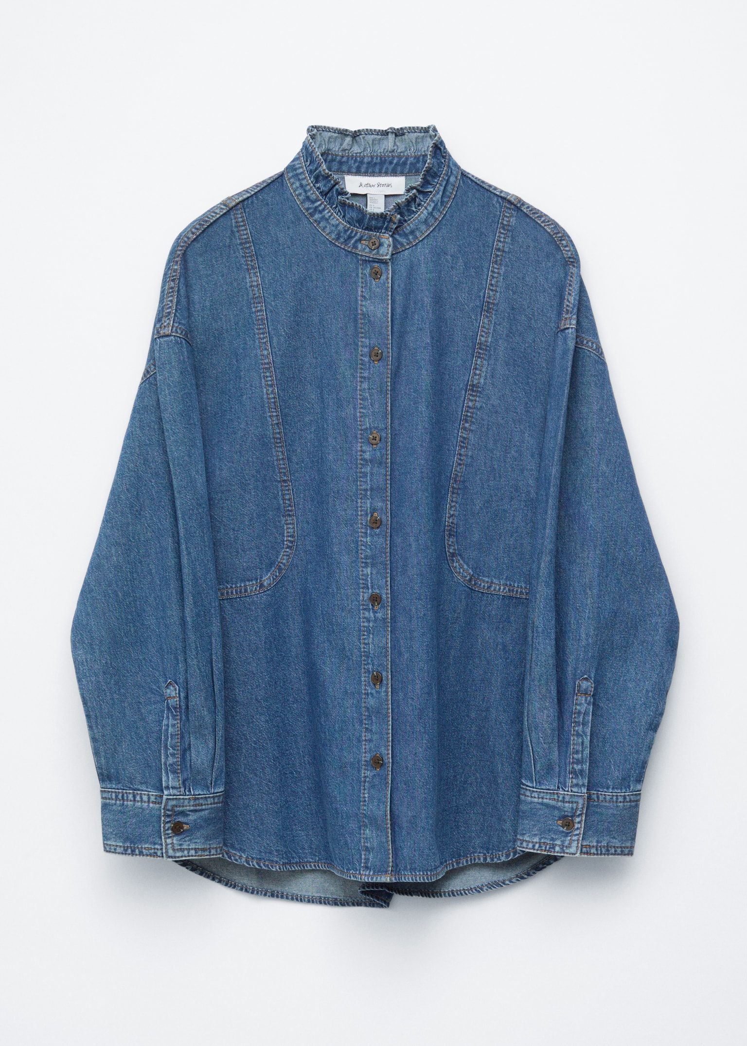 Blouse en denim à col volanté - Bleu moyen/Gris - 2