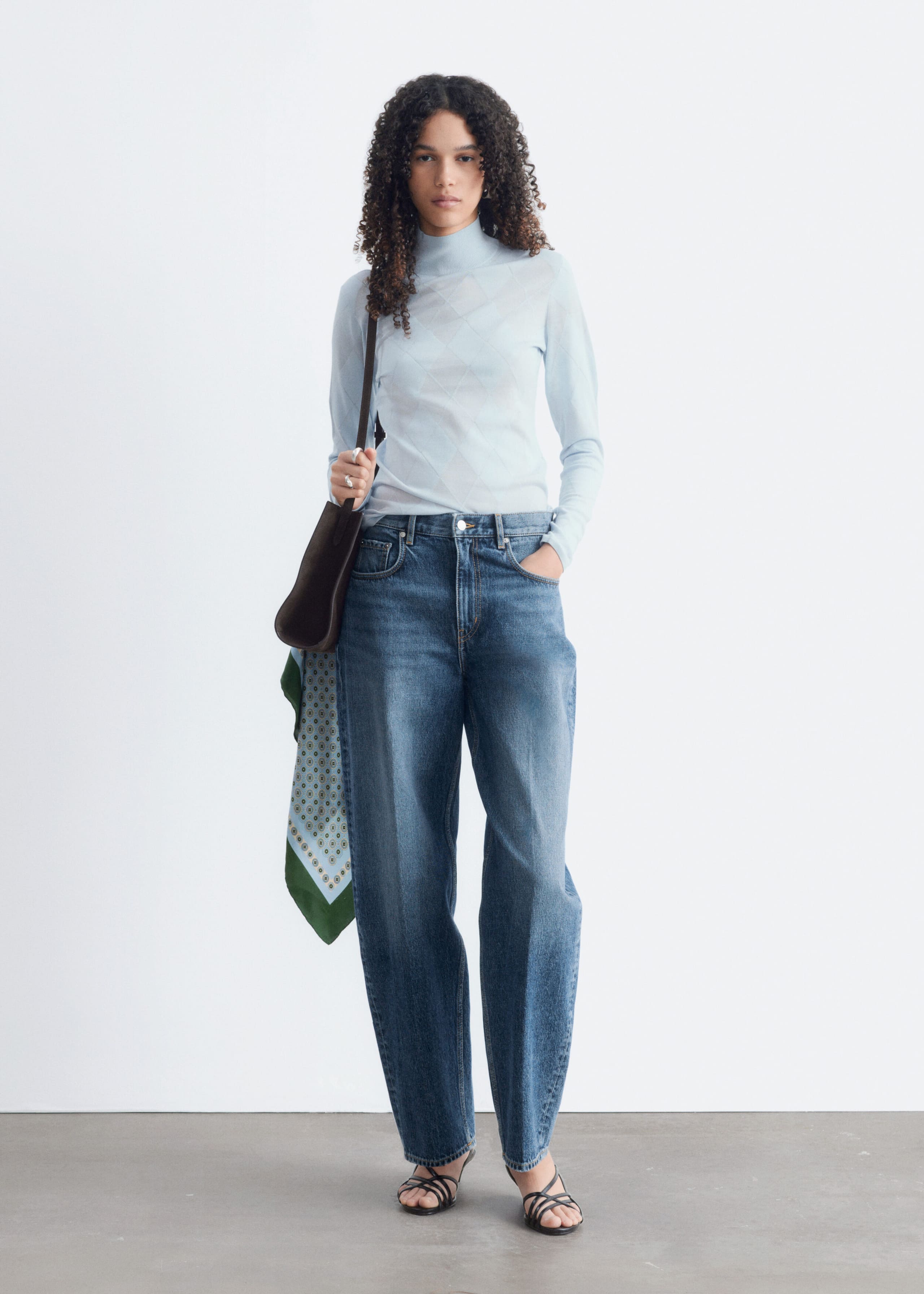 Mock Neck Wool Top - Light Blue - Lookbook