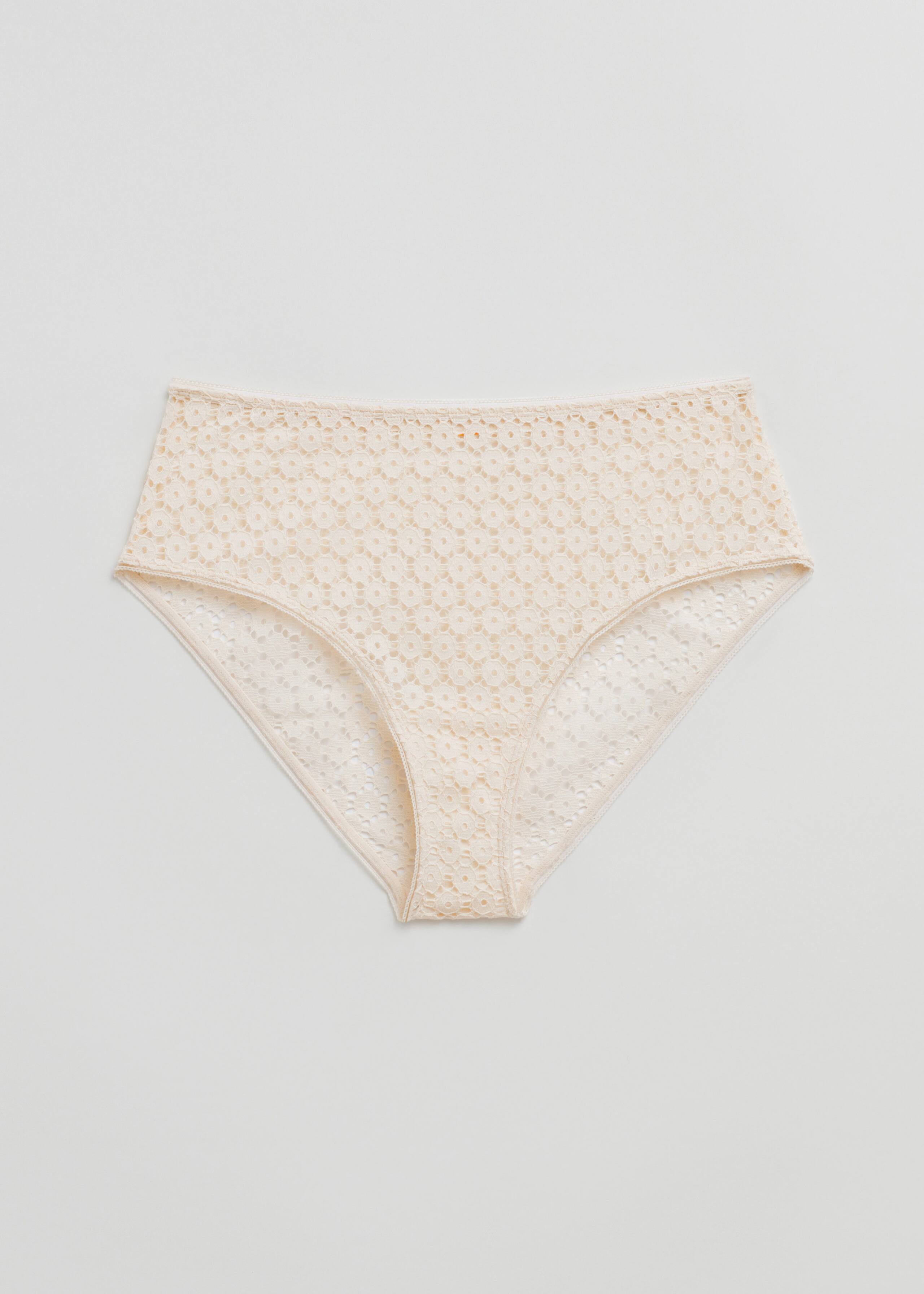 Floral Lace High Waist Briefs - Cream - Natura morta