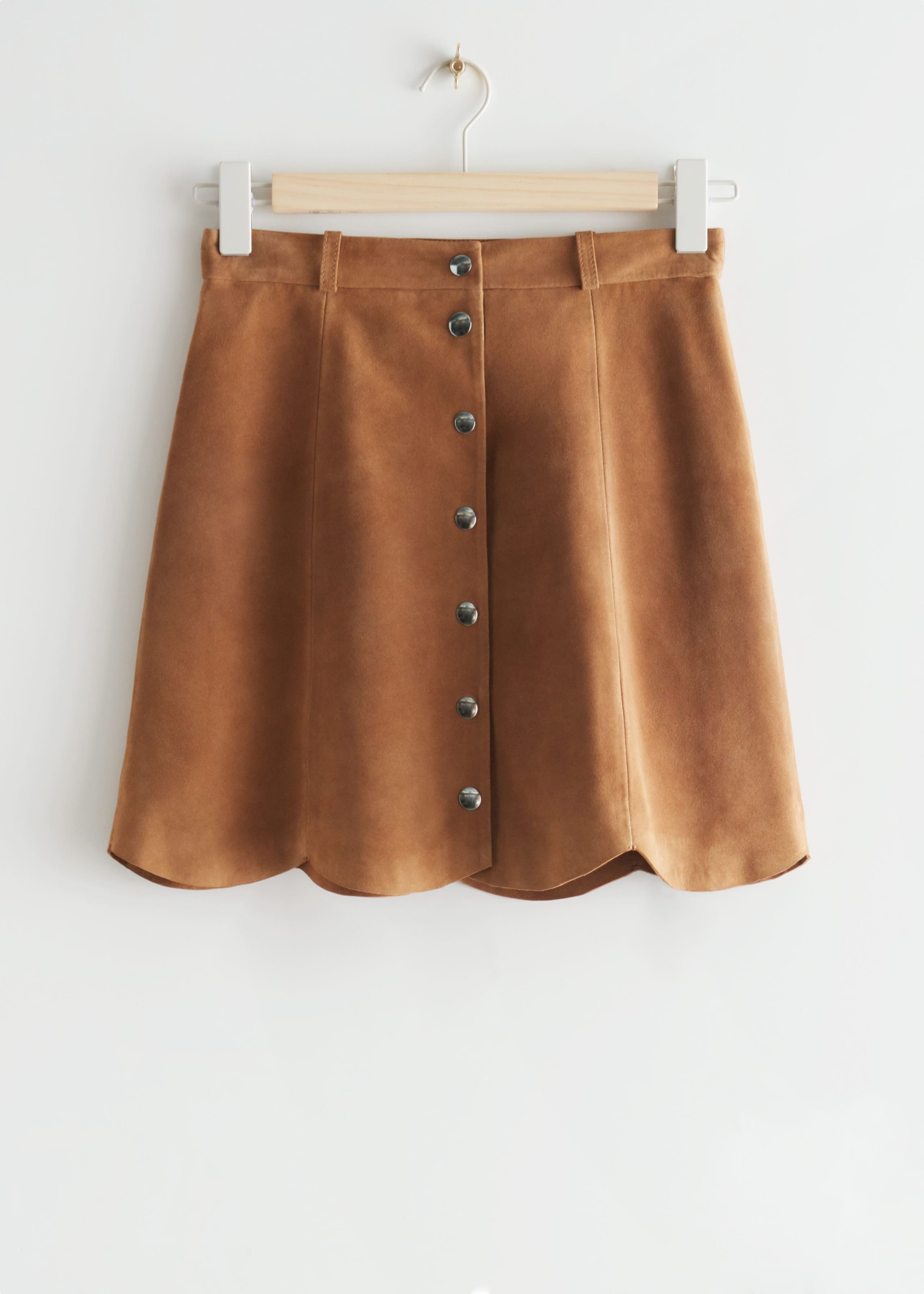 Scalloped Leather Mini Skirt - Brown - Bodegón