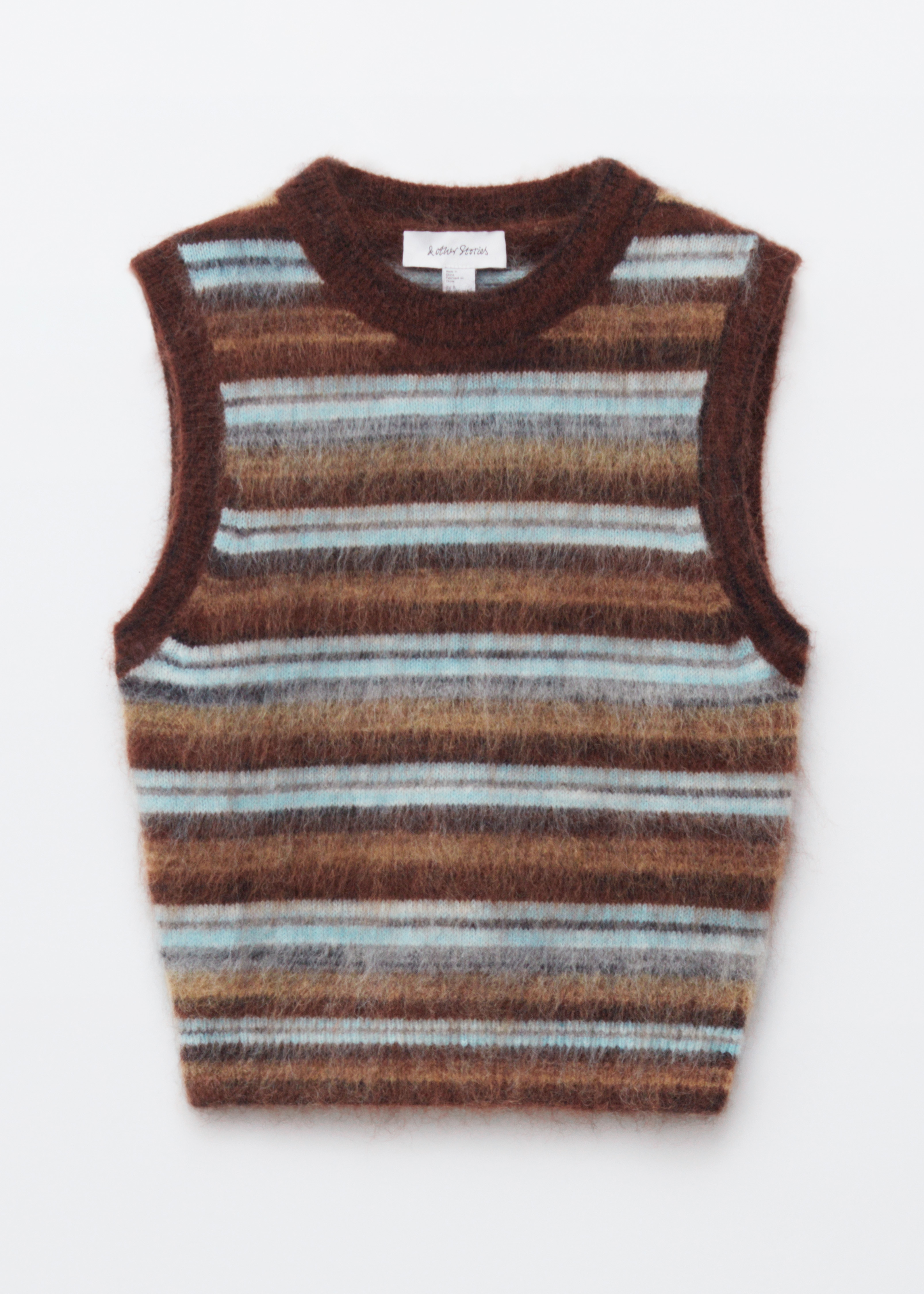 Chaleco de punto de mezcla de mohair - Rayas marrones y azules