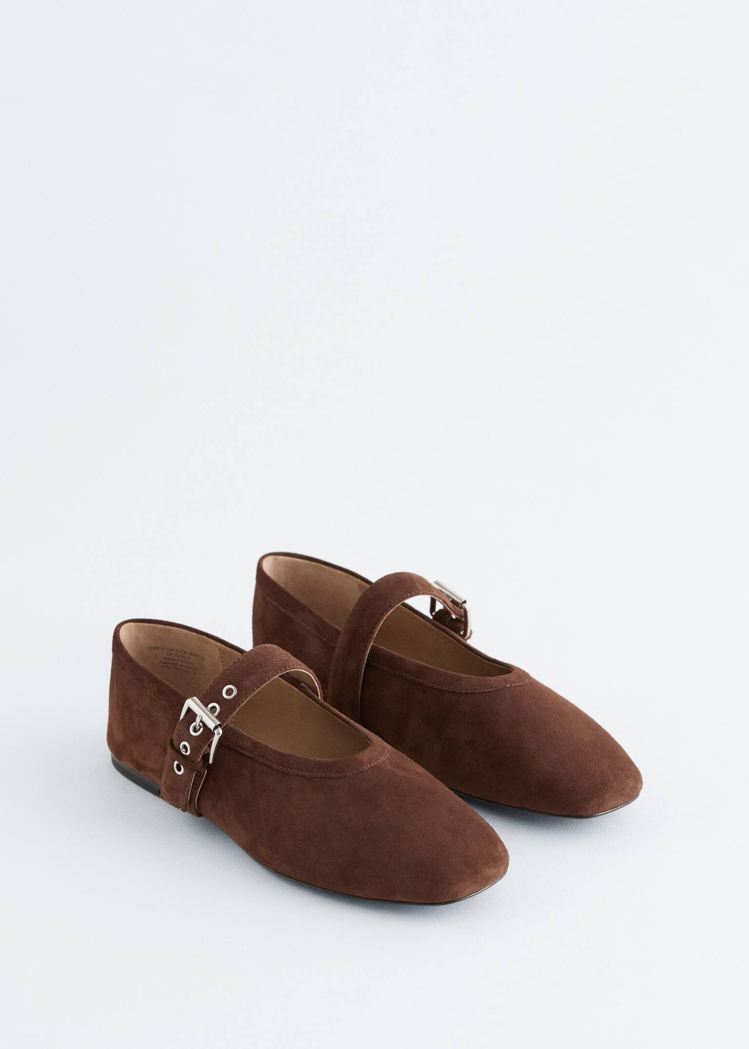 Mary-Jane Ballet Flats - Brown Suede/Baby blue/Black/Beige - 5