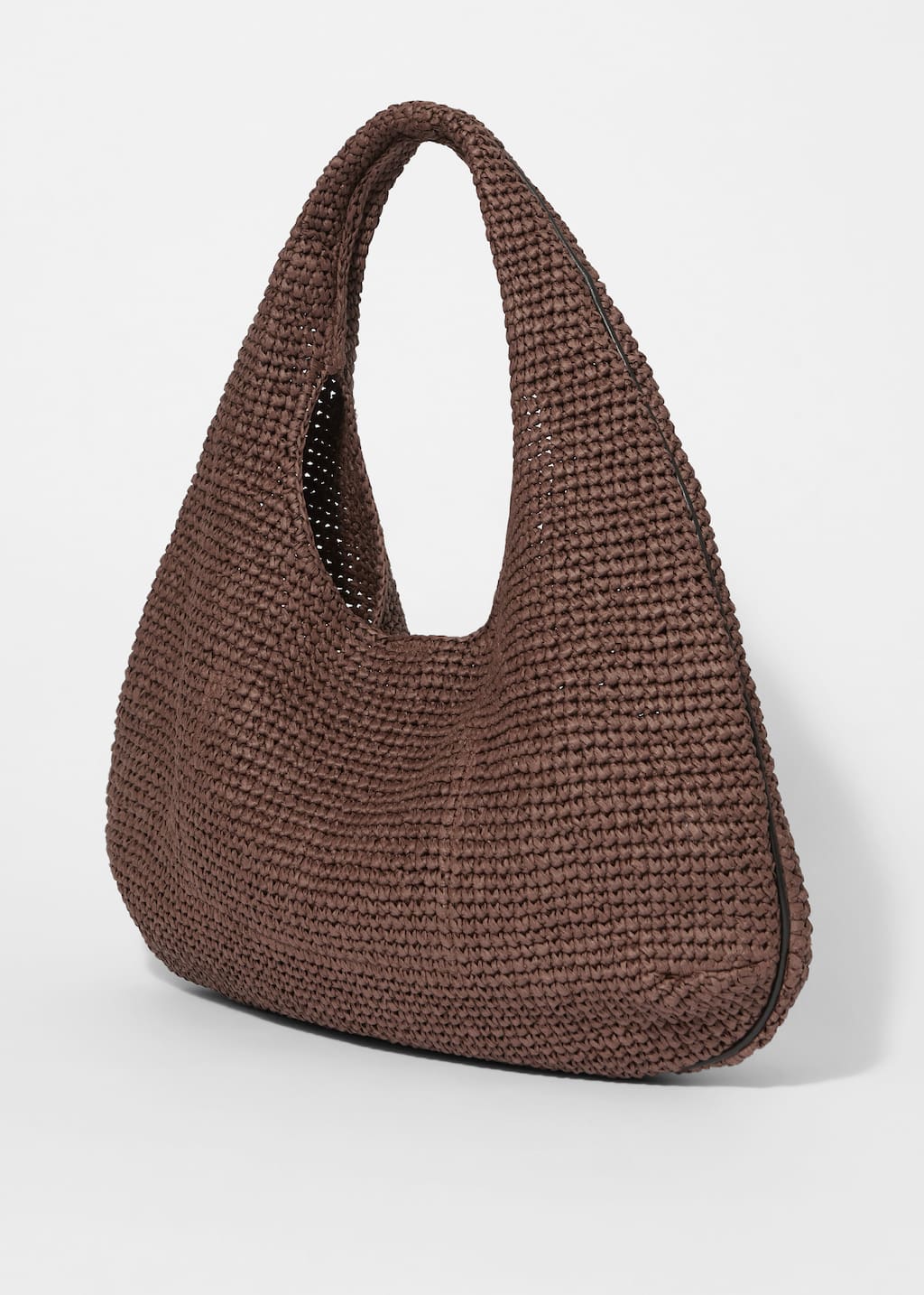 Image of Leather-Piping Straw Shoulder Bag