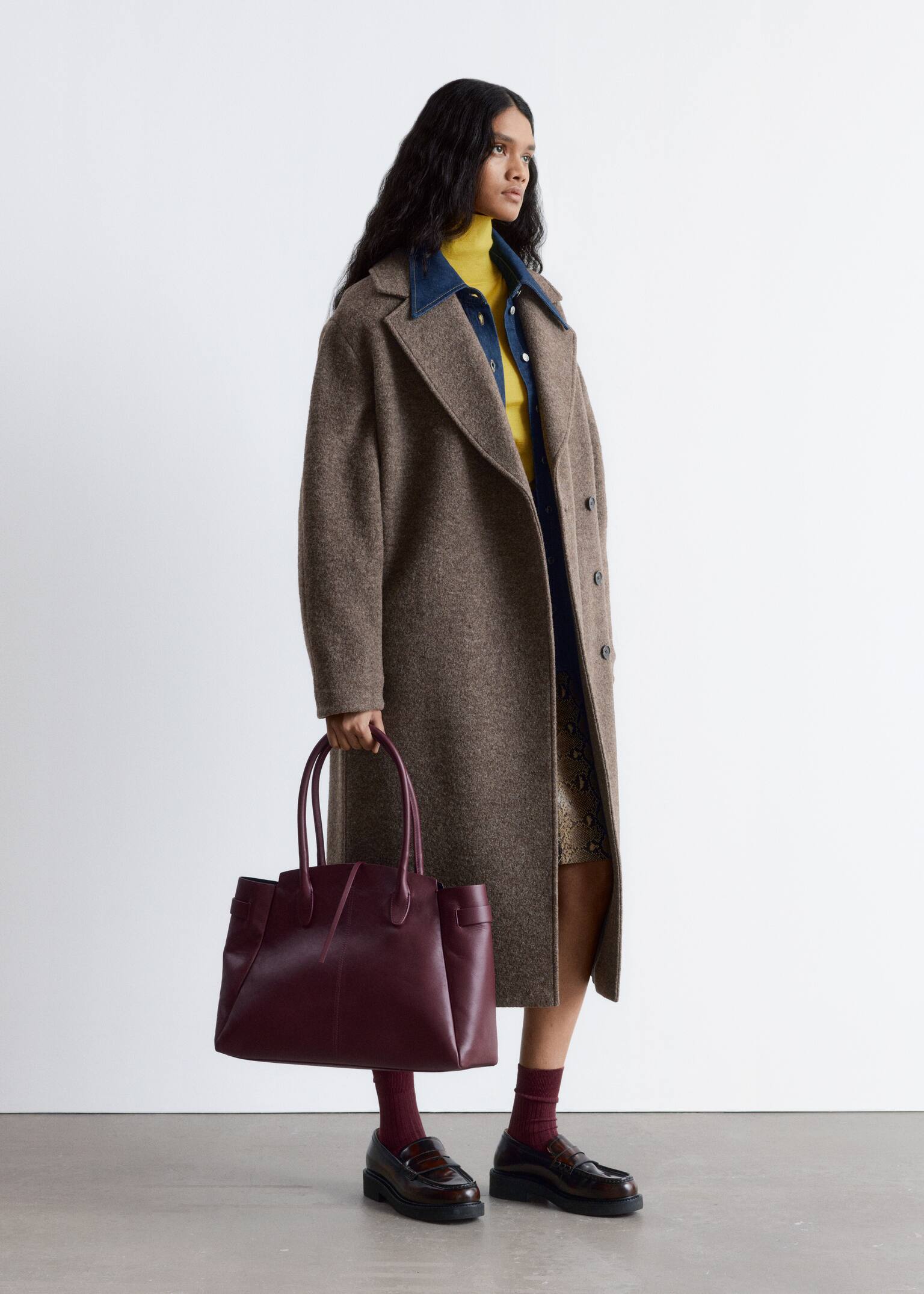 Voluminous Belted Wool Coat - Dark Mole Melange/Black/Navy/Beige - 7