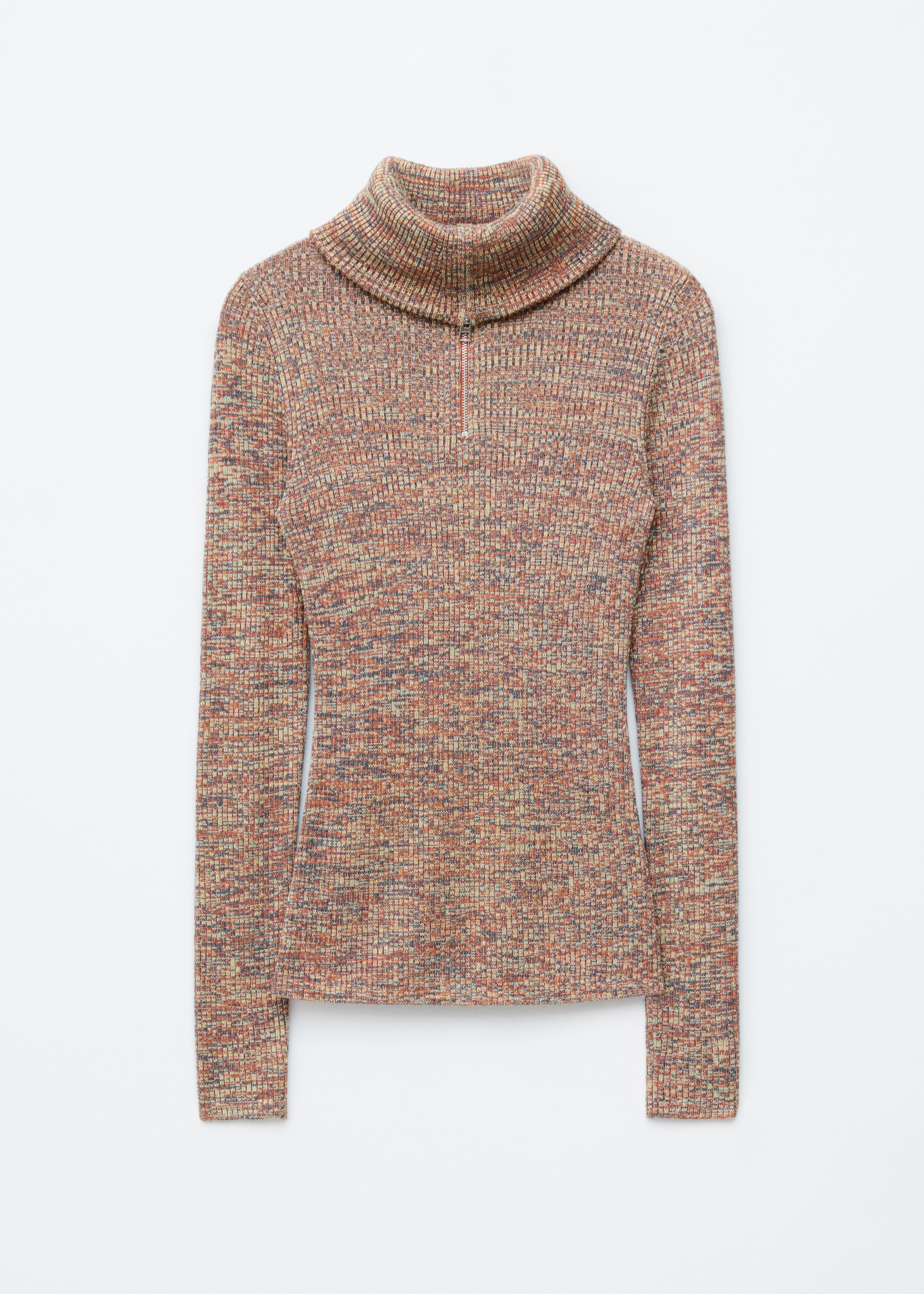 Maglia mélange con mezza zip - Arancione/Mélange