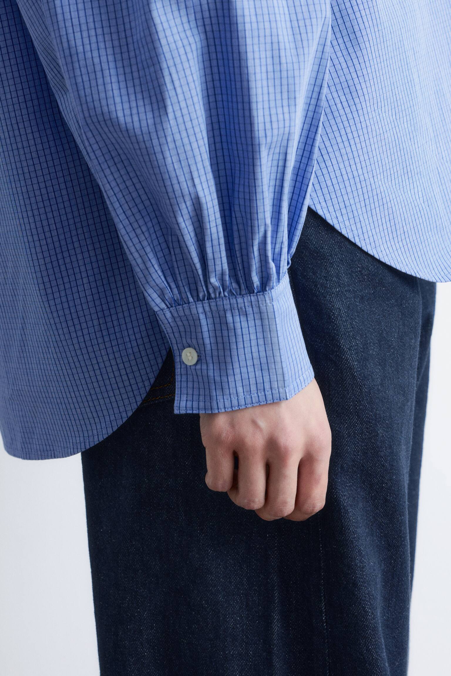 Oversized bomuldsskjorte - Blå/ternet/Sort ternet/Hvid - 6