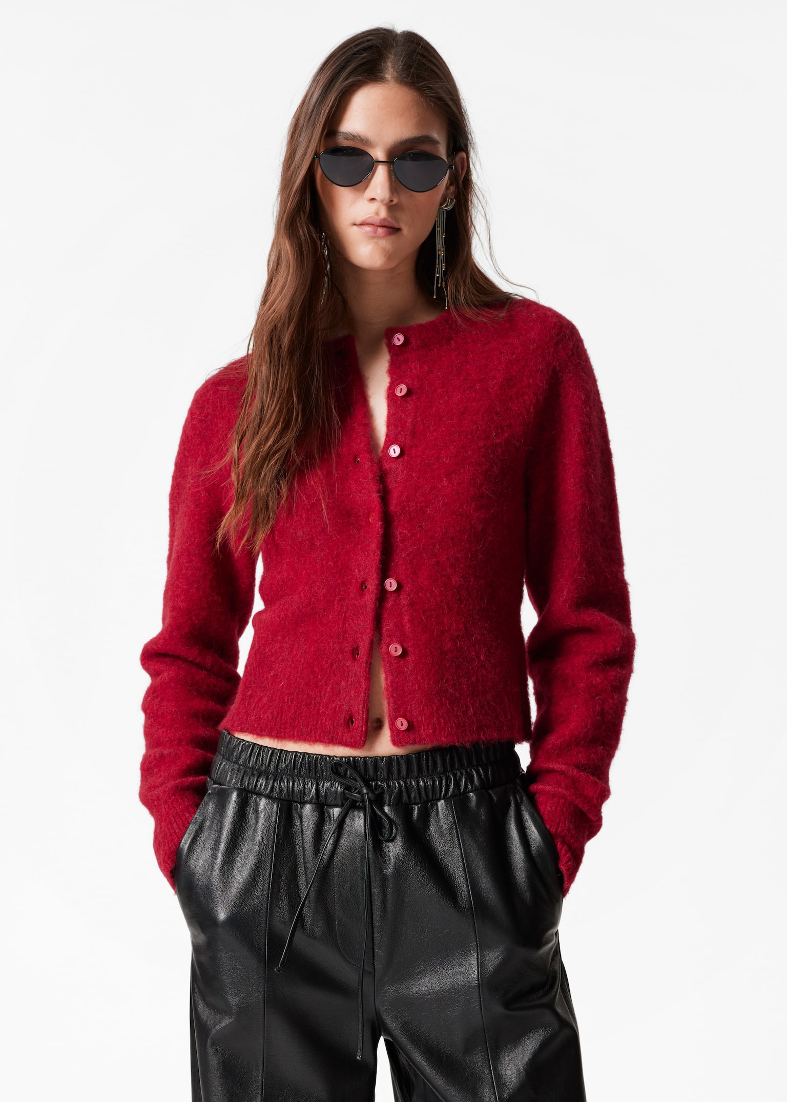 Strickjacke aus Alpaka-Mix - Dunkelrot/Greige/Dunkelblau - 4
