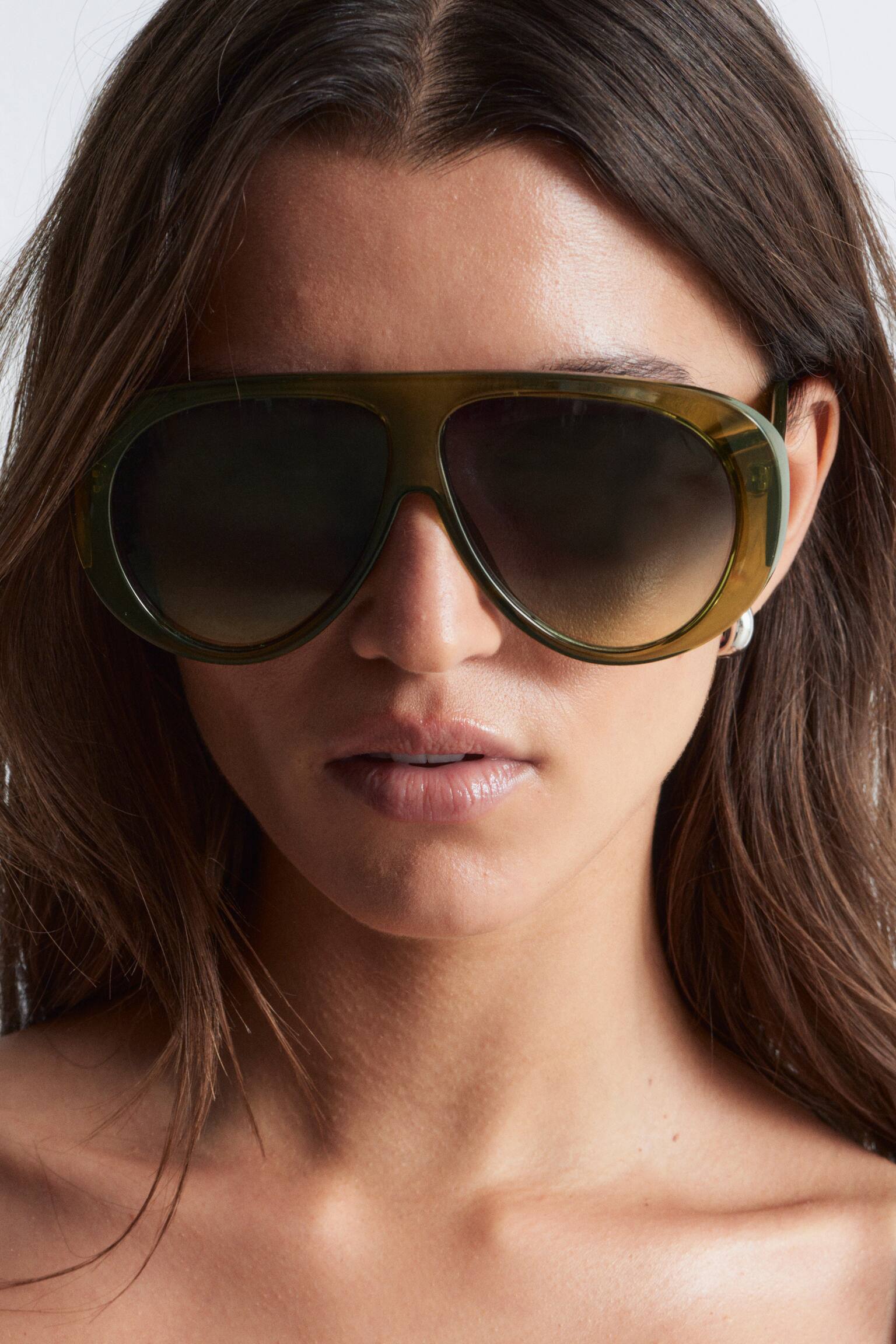 Lunettes de soleil oversize de style aviateur - Vert/Écaille de tortue brune - 1