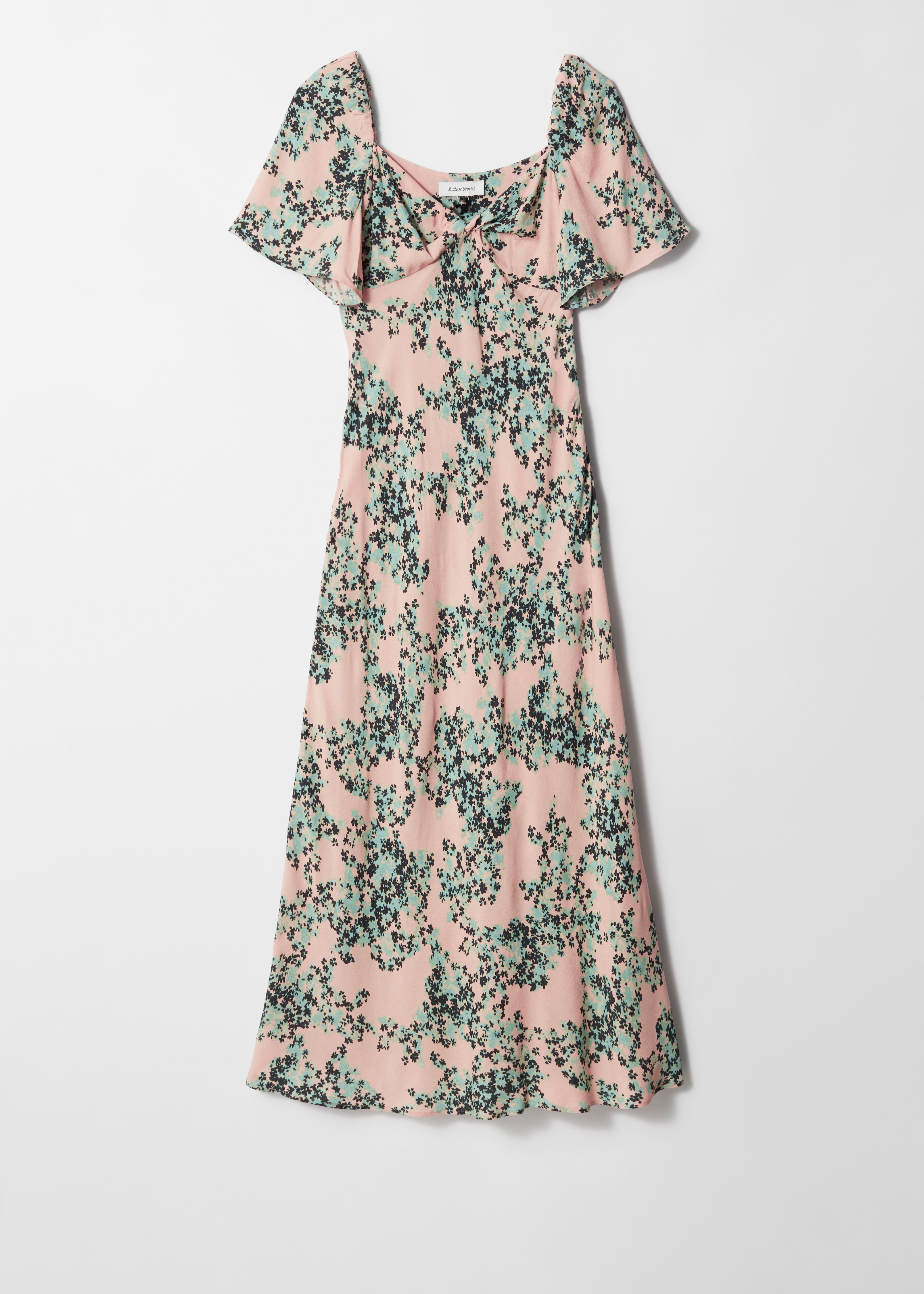 Vestido midi con mangas abullonadas - Floral melocotón/verde/Floral azul marino/blanco/Lunares azul claro